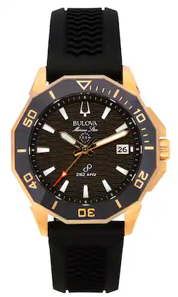 Bulova - Marine Star Black Silicone Strap Dial Precisionist Quartz Diver's 200M 98B421 Men's Watch - Brown