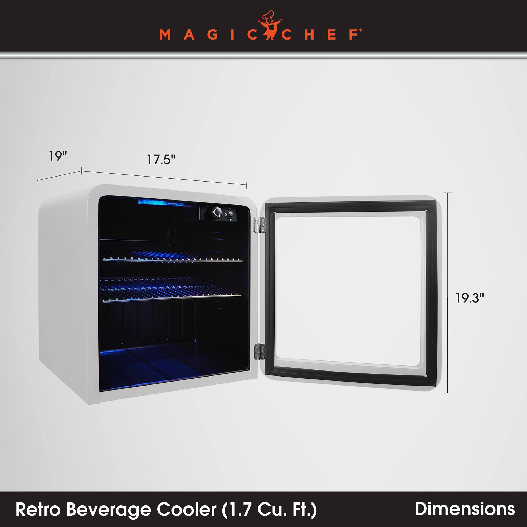 MAGIC CHEF

Retro Beverage Cooler (1.7 Cu. Ft.)

Dimensions
19"
17.5"
19.3"