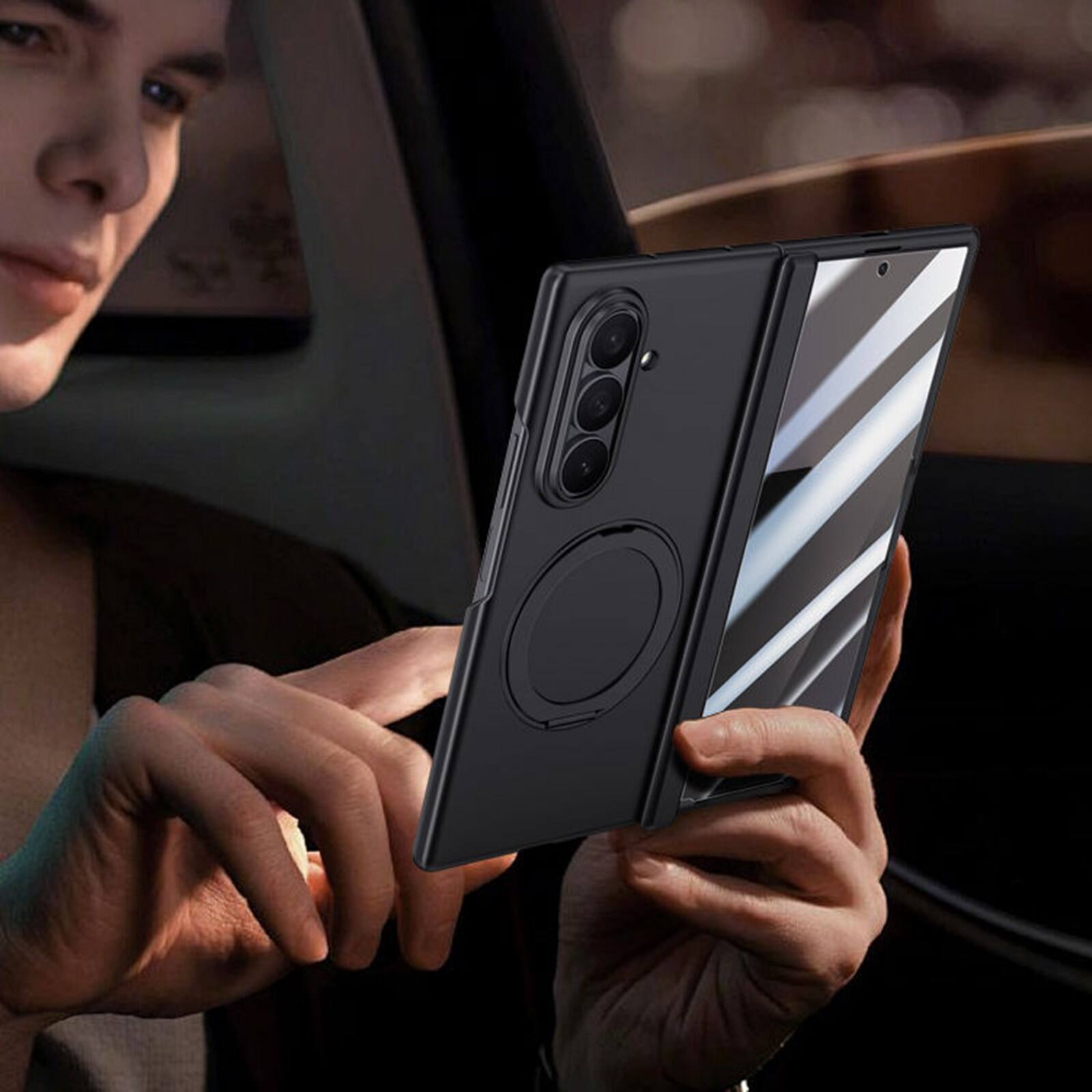 Alt View 4. Dteck - For Samsung Galaxy Z Fold 7 Hinge Protection Magnetic Ring Stand Foldable Rugged Case Built-in Screen Protector - Lightgreen(Privacy Film).