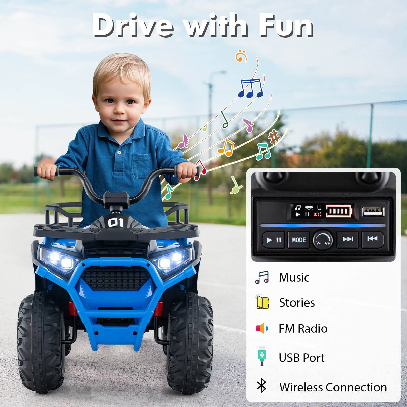 Drive with Fun

- Music
- Stories
- FM Radio
- USB Port
- Wireless Connection