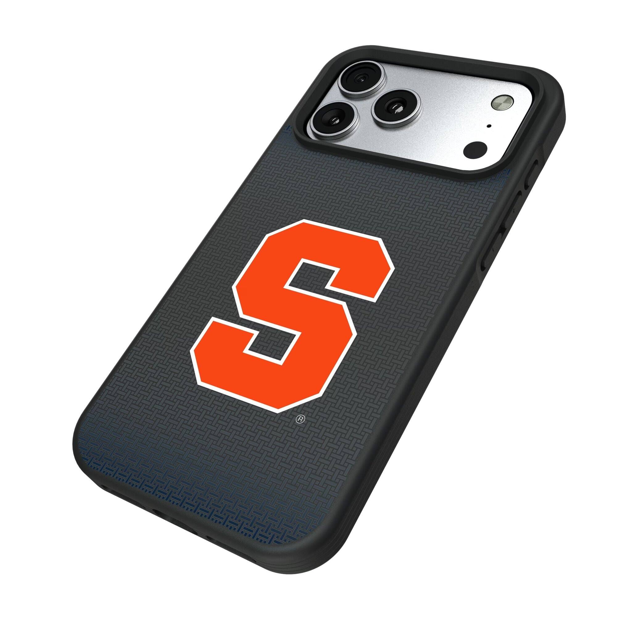 Alt View 1. Keyscaper - Syracuse Orange Linen Logo iPhone Bump Case - 15 Pro Max - Black.