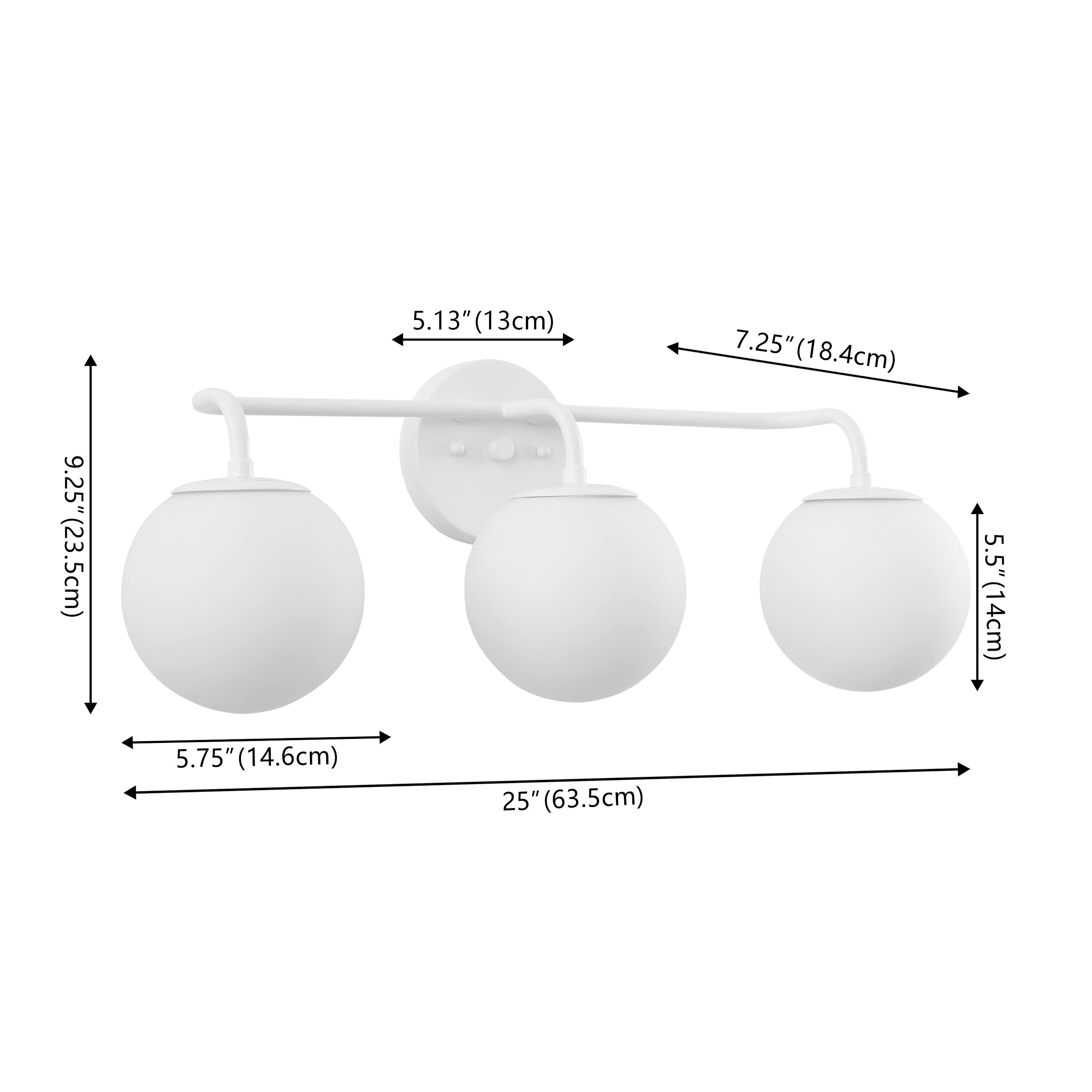 9.25" (23.5cm)  
5.13" (13cm)  
7.25" (18.4cm)  
5.5" (14cm)  
5.75" (14.6cm)  
25" (63.5cm)