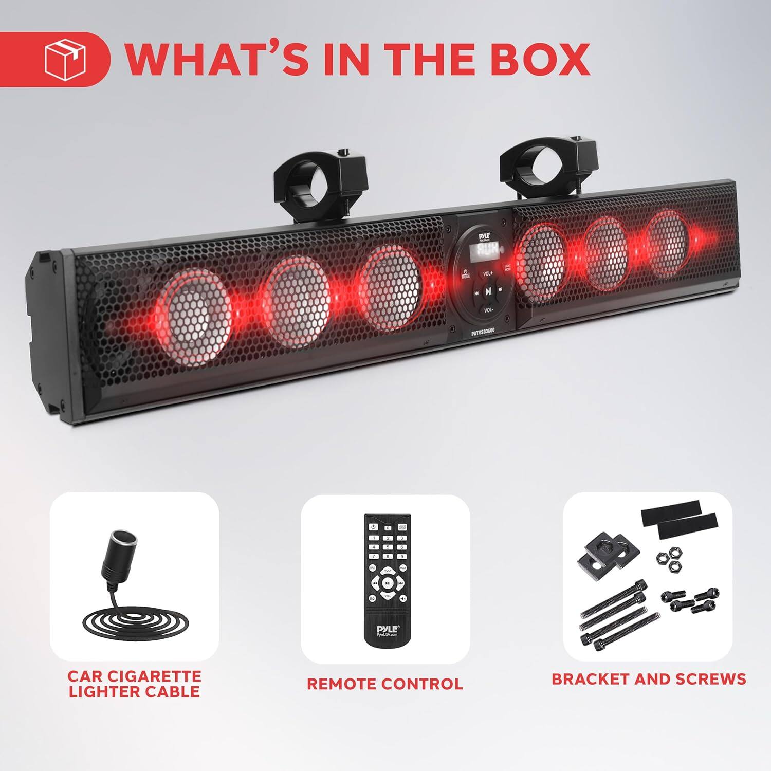 WHAT'S IN THE BOX

- CAR CIGARETTE LIGHTER CABLE
- REMOTE CONTROL
- BRACKET AND SCREWS
