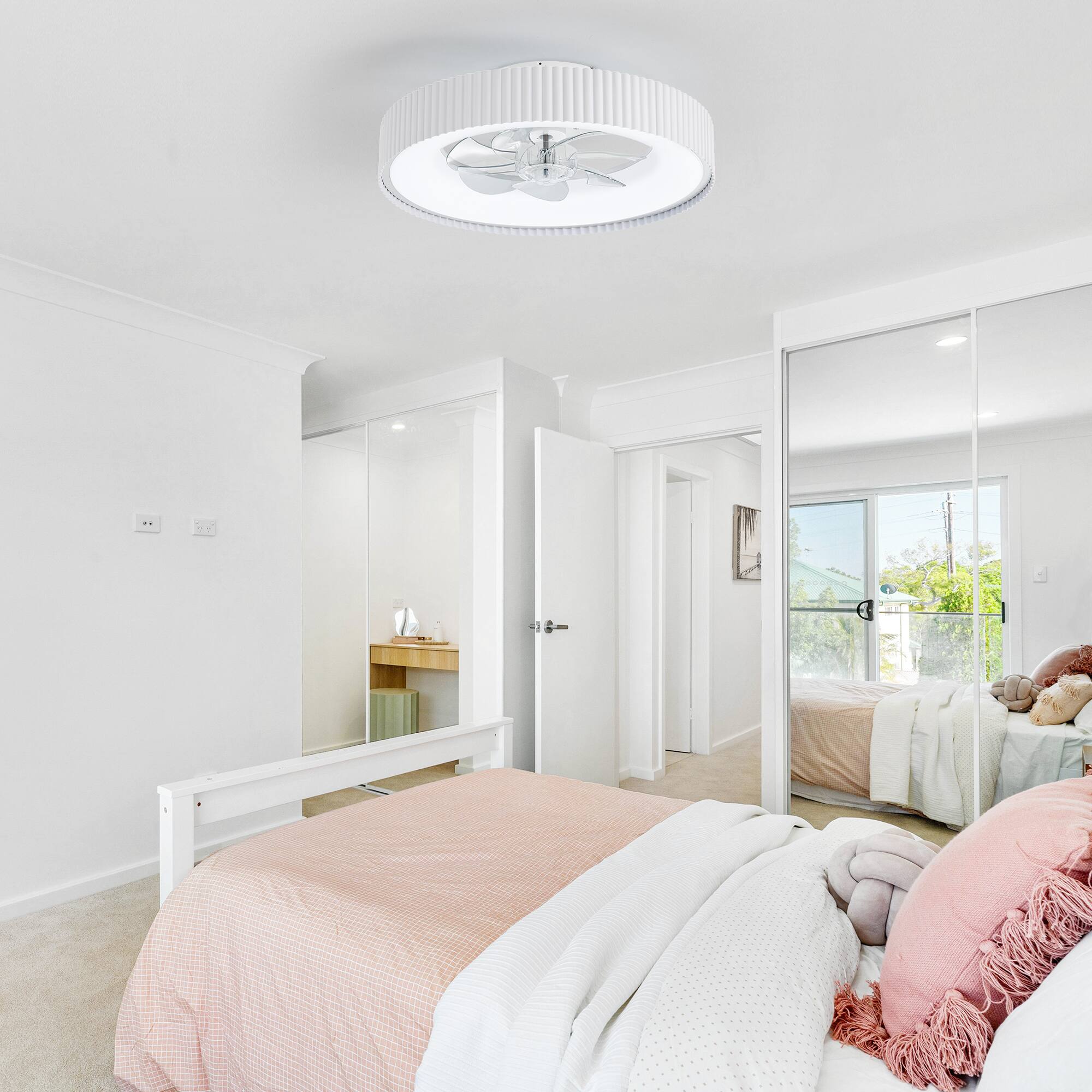 Alt View 2. Breezary - Breezary 19-Inch Caged Ceiling Fan with 7 PC Blades, 3 Color  Light, DC Motor, 6-Speed Remote Control, Memory Function - Matte White.