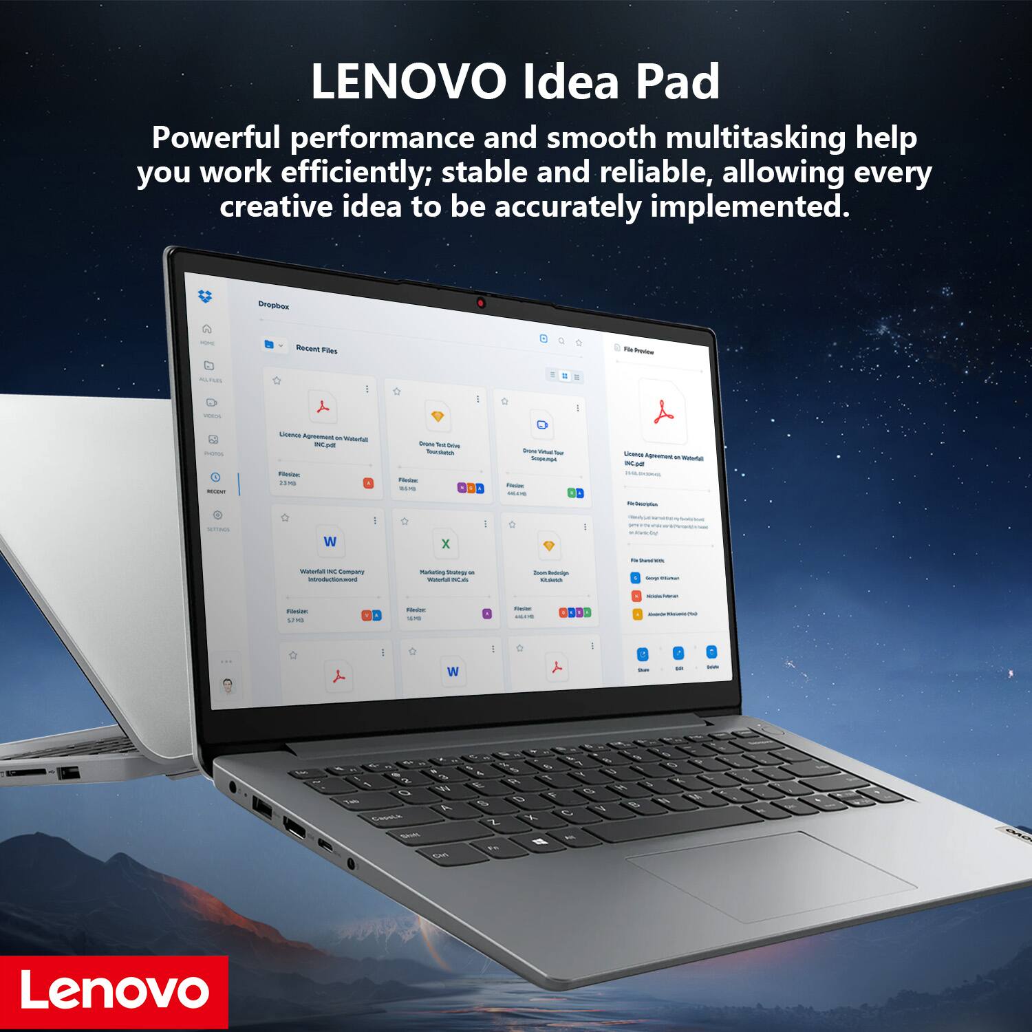 LENOVO Idea Pad: Powerful performance and smooth multitasking help you work efficiently; stable and reliable, allowing every creative idea to be accurately implemented.