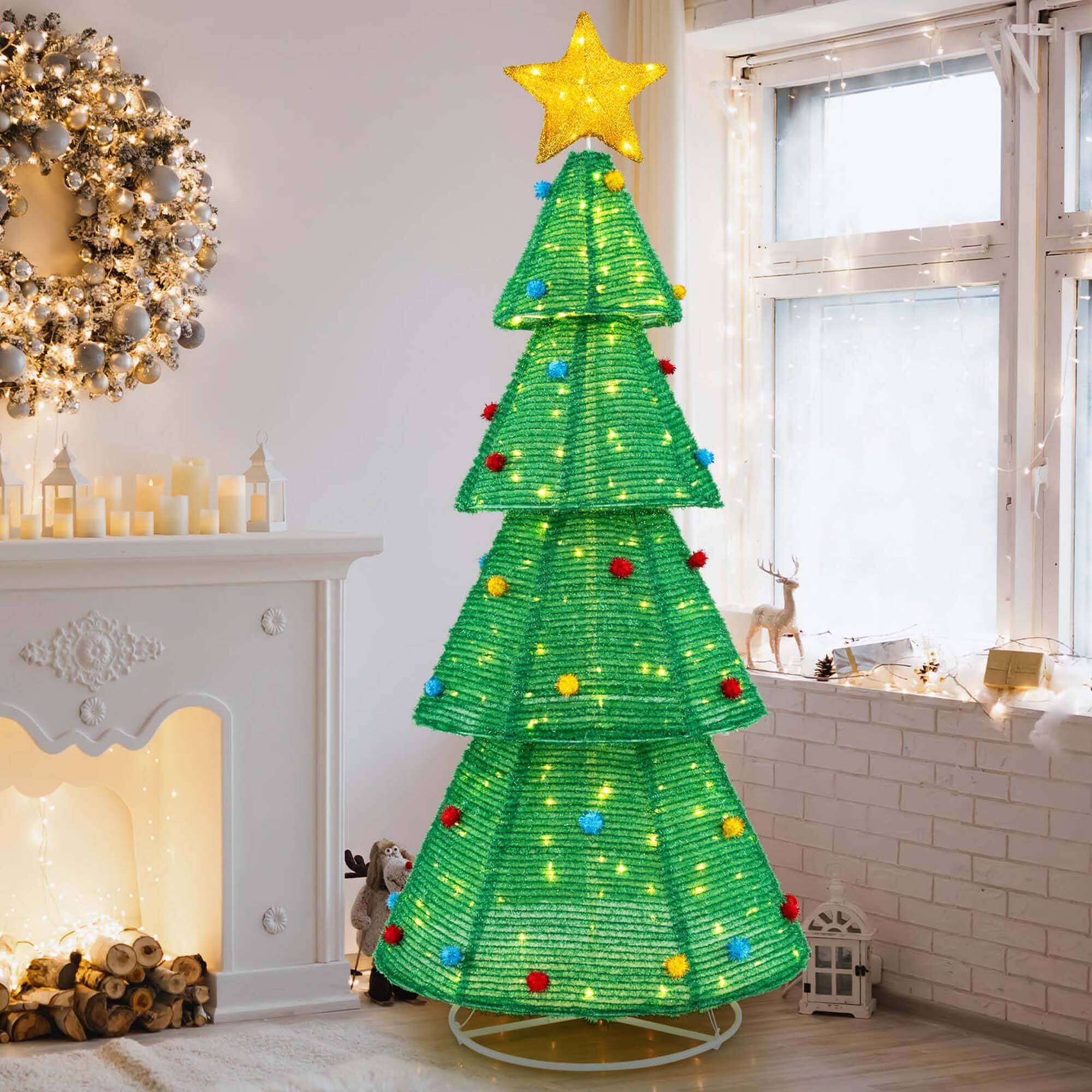 Alt View 1. Costway - Costway 6.2 FT Collapsible Christmas Tree with  200 Built-in LED Lights Top Star Decoration - White.