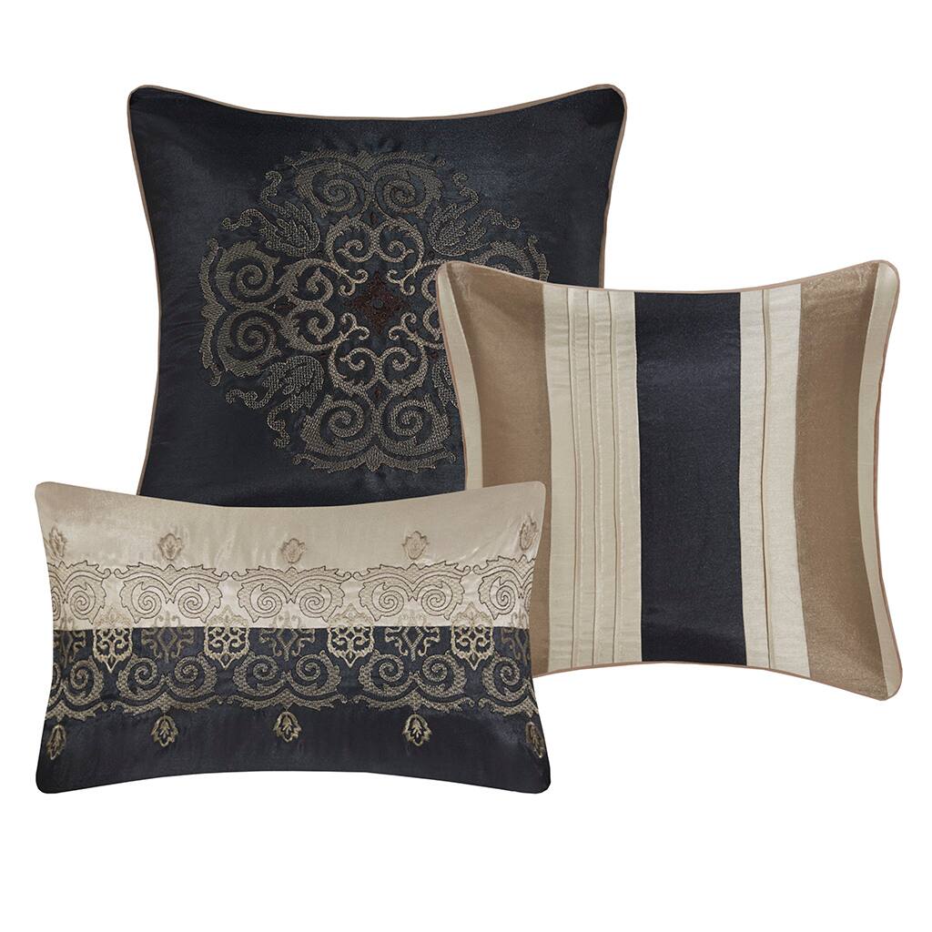 Alt View 3. Gracie Mills - Gracie Mills Kurtis 7-Piece Red Jacquard Comforter Set with Designer Throw Pillows - Black.