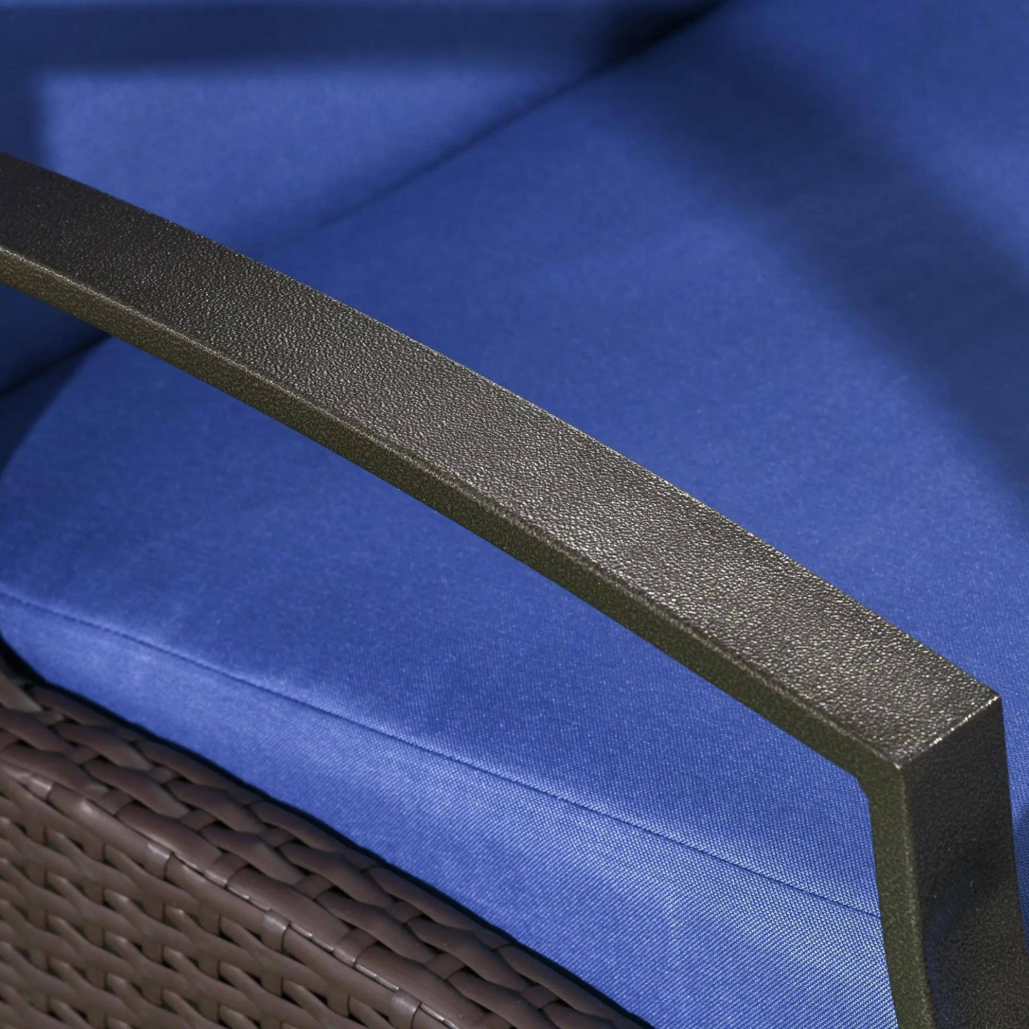 Alt View 2. Resenkos - Resenkos Outdoor Rattan Recliner Chic Set With Cushions & Footrests, Wicker Lounge Chair With Armrests, Dark Blue - Dark Blue.