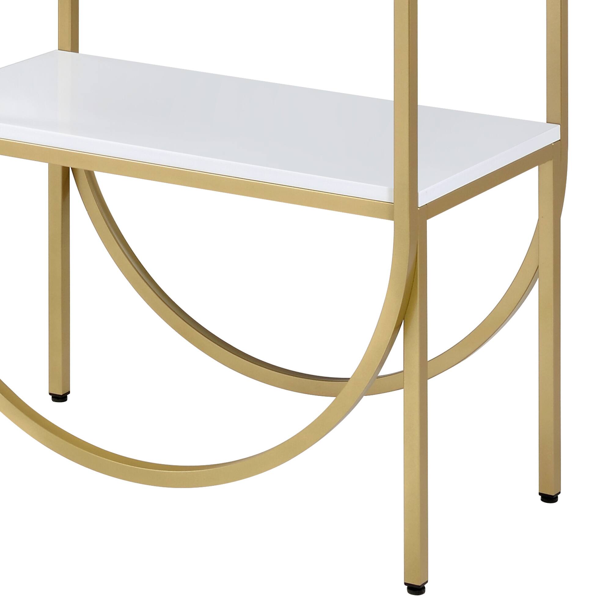 Alt View 3. GOODSILO - Contemporary Writing Desk with Metal Legs and Dual Storage Drawers for Home Office - Gold+White.