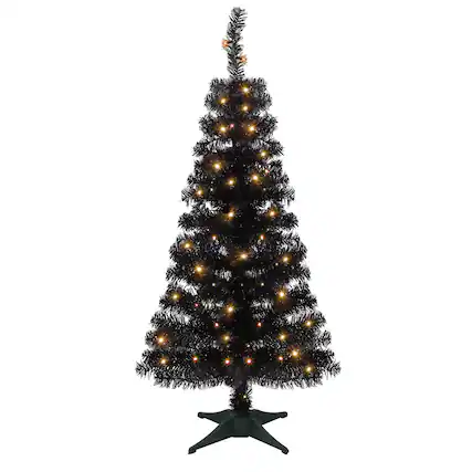Front. Skar Audio - Lighted Artificial Christmas Tree Tinsel Xmas Pine Trees Light Up With 70 Led Lights 8 - Black, Warm White Lights.