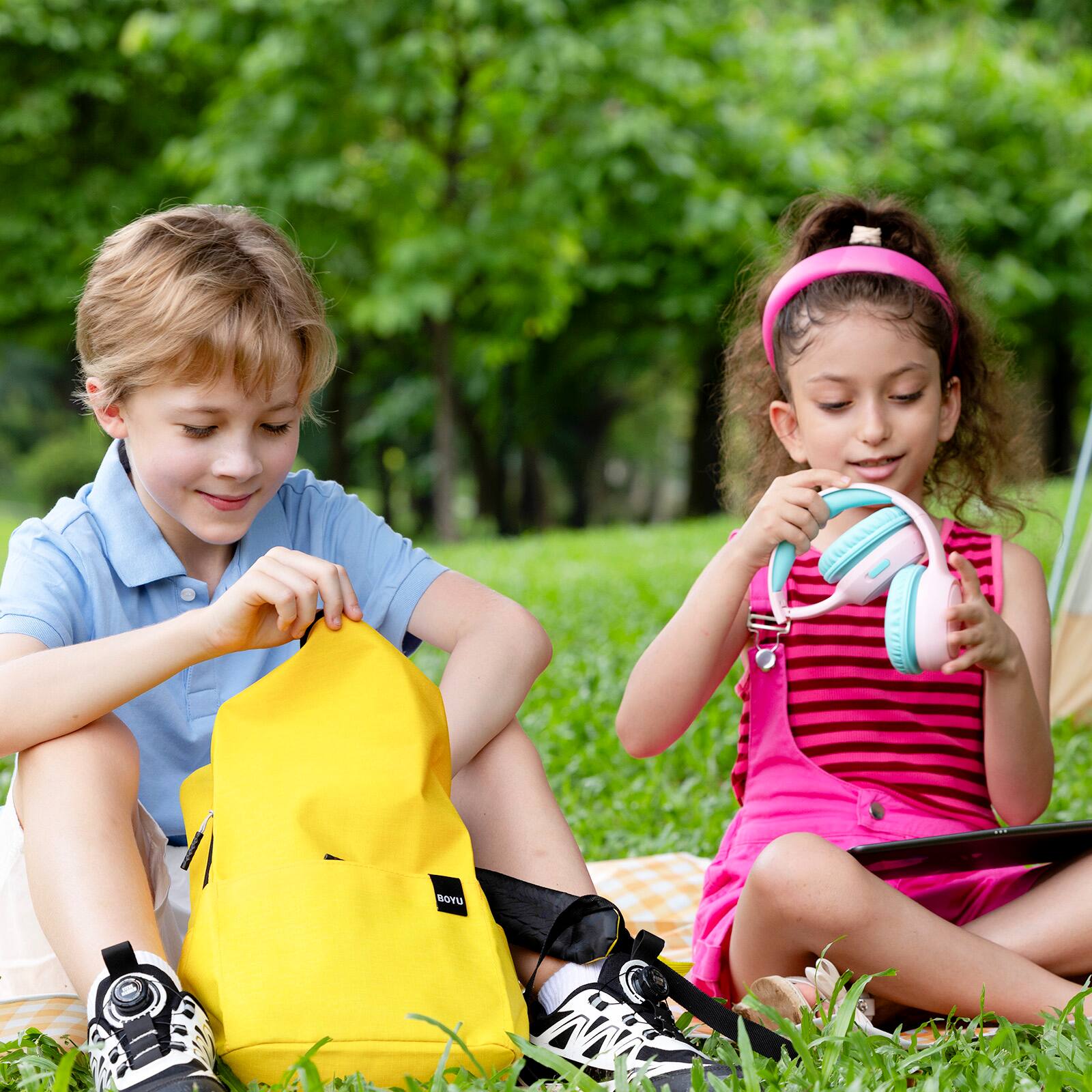 Alt View 18. Tronsmart - KH02 Wireless Headphones with 74/85/93dB Safe Volume, Built-in Microphone, Bluetooth 5.3, 45H Playtime for School Travel - Princess Pink.