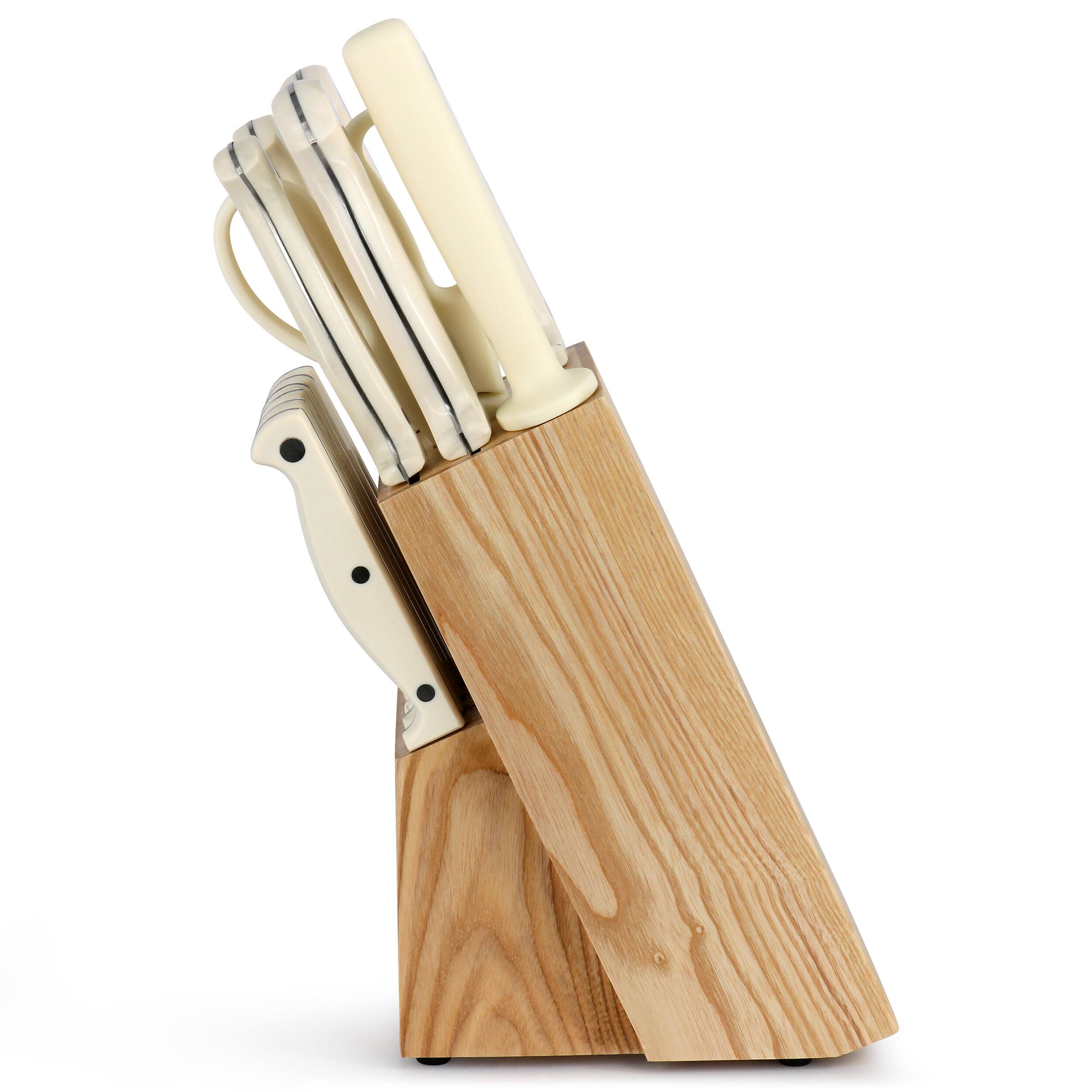 Alt View 1. Martha Stewart - Martha Stewart Everyday 14 Piece Stainless Steel Cutlery and Wood Block Set in Linen - Linen.