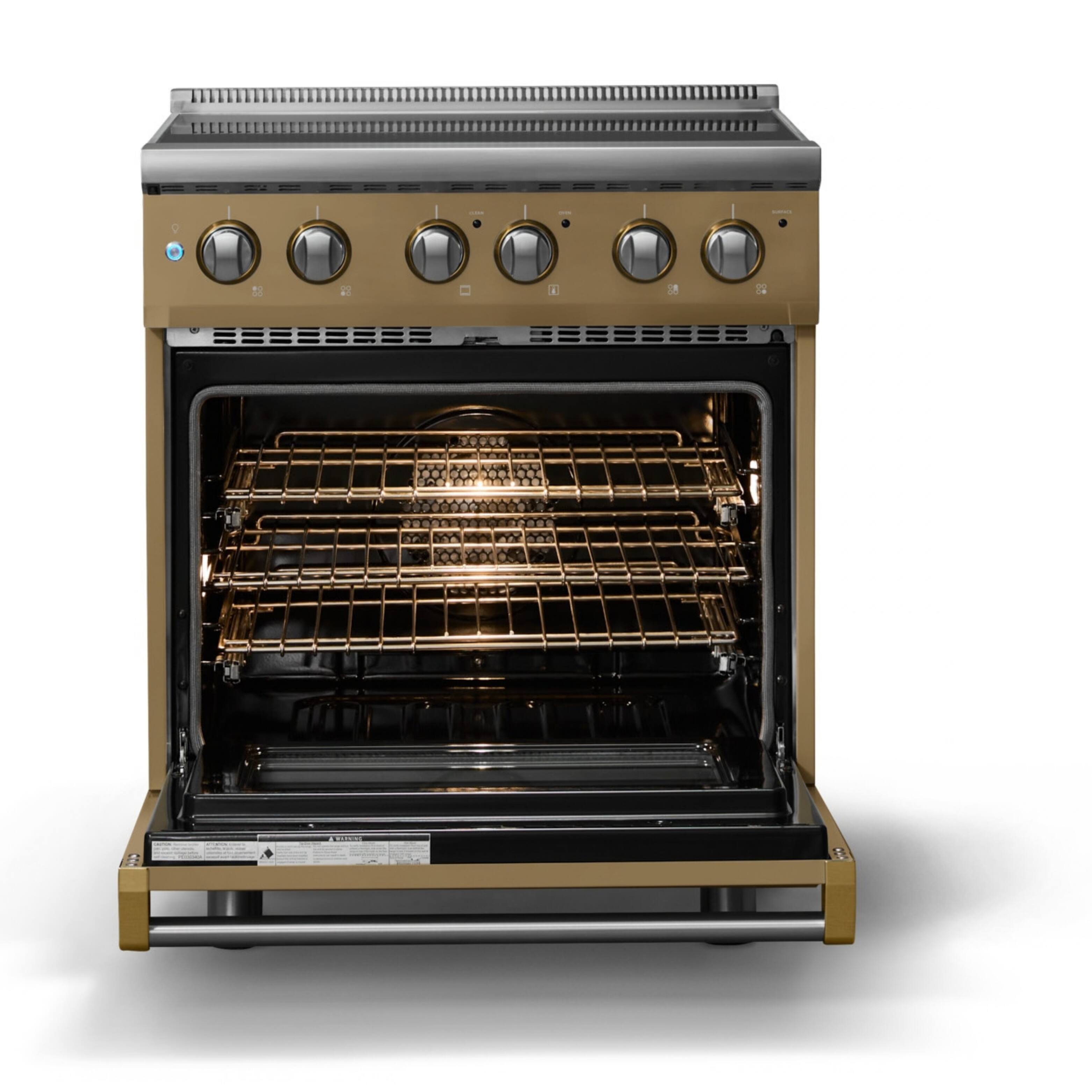 Alt View 2. Viking - 30"W. Pro5S 4.7 Cu. Ft. Freestanding 4 Element  Electric Convection Range - Golden Hour/Brushed Brass - Golden Hour.