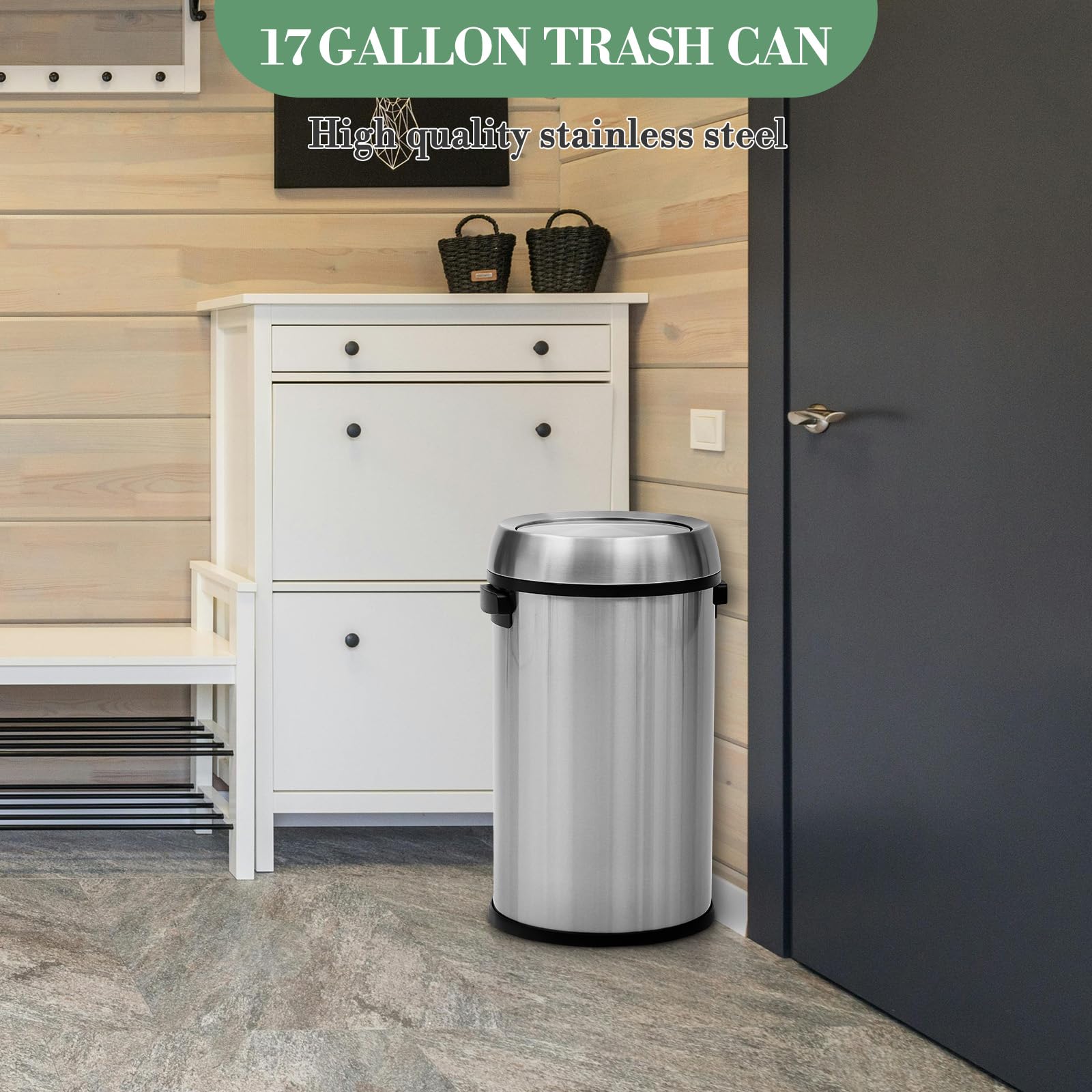 Babevy 17 Gallon Stainless Steel Trash Can with Swing Lid – Fingerprint ...