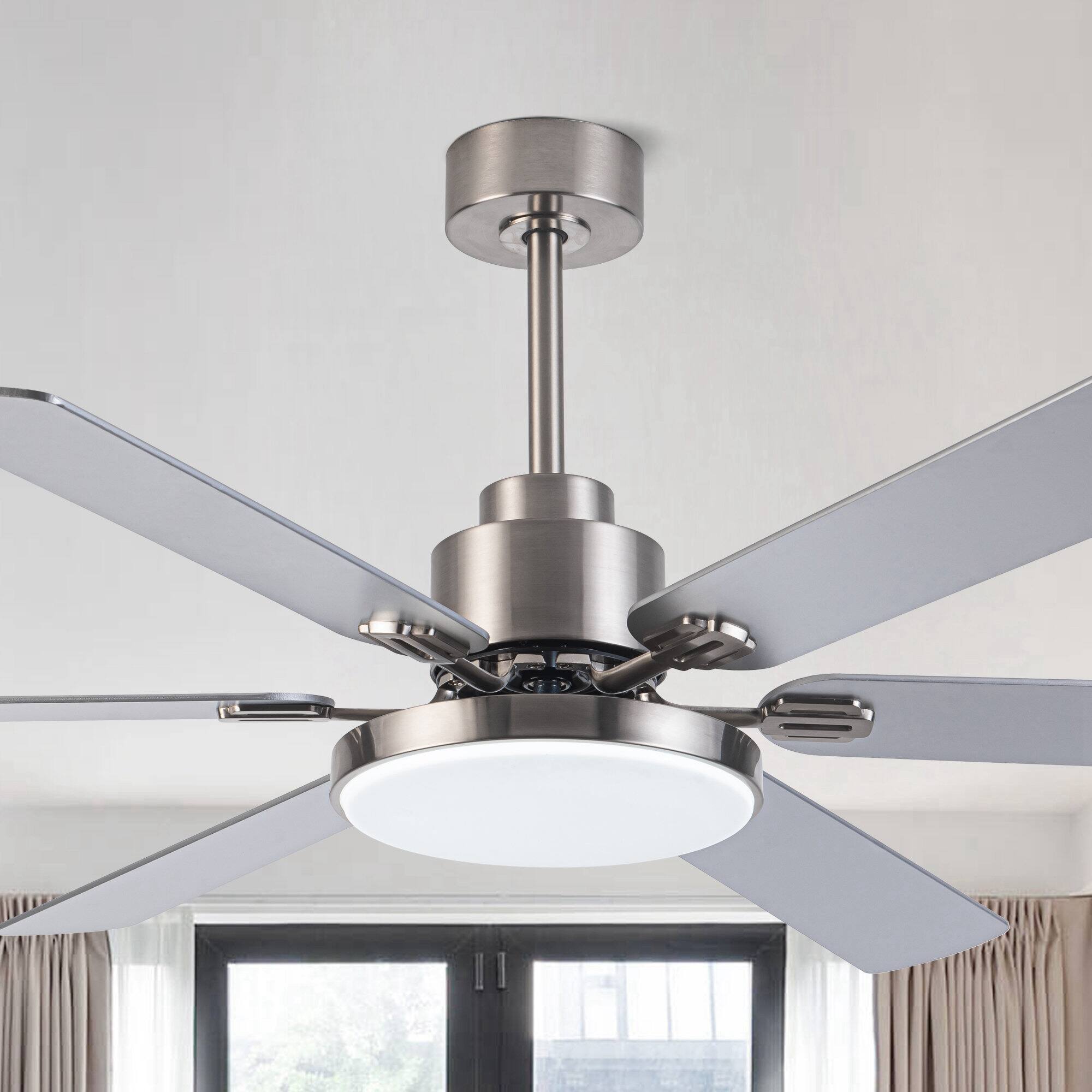 Back. Parrot Uncle - 60" Modern Brushed Nickel Ceiling Fan with LED and Remote - Brushed Nickel.