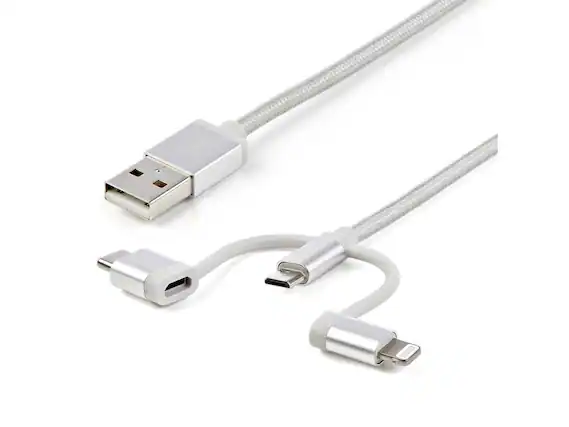 Front. StarTech.com - StarTech 6ft USB 3-in-1 Charging Cable - Lightning/USB-C/Micro-USB, Braided, MFi Certified.