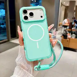 Dteck - For Apple iPhone 17 Pro Max Magnetic Case Compatible With Magsafe Shockproof Rugged PC Cover With Wrist Strap - Mint