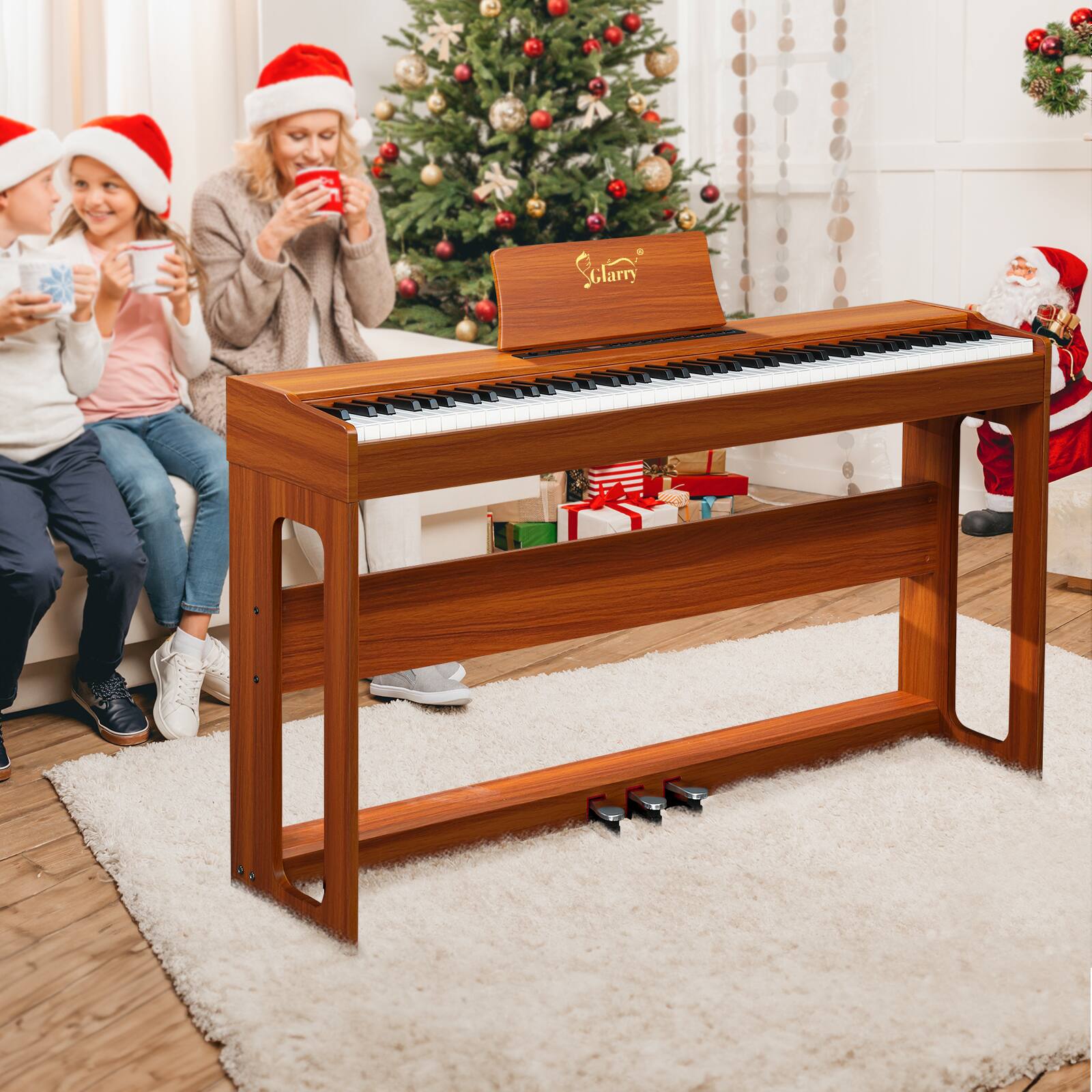 Left. Winado - Digital Piano 88-Key Weighted Action Electric Piano with 3-Pedal Unit, Double Bluetooth, Split/Touch/Transpose Control.