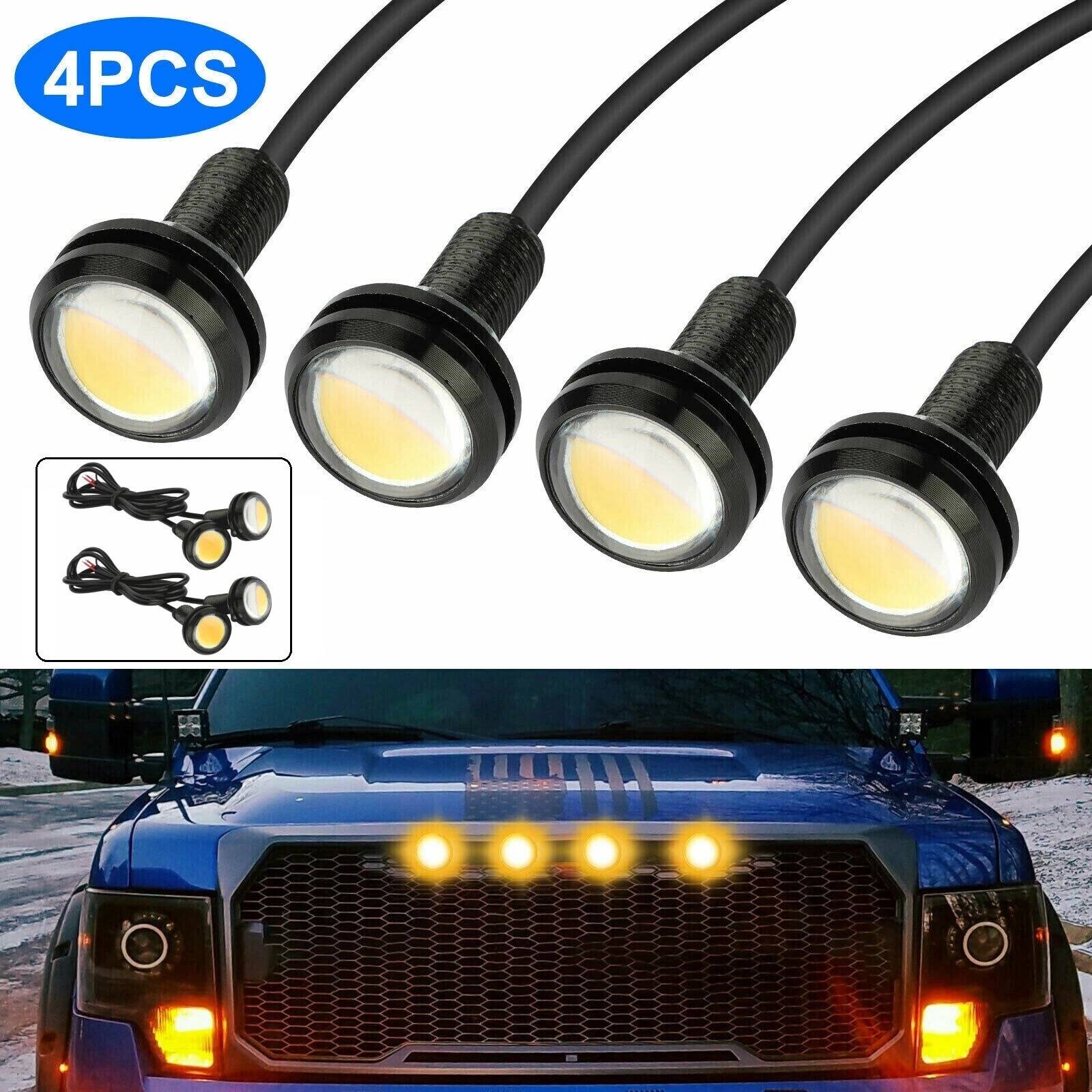 Angle. Home Collection - 4-Piece LED Amber Grille Light Kit Universal for Ford Truck SUV Raptor Style - Amber.