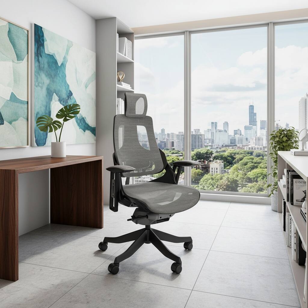 Alt View 8. Forest'nSky - Techni Mobili Luxury High-Back Ergonomic Executive Chair, Grey - Gray.