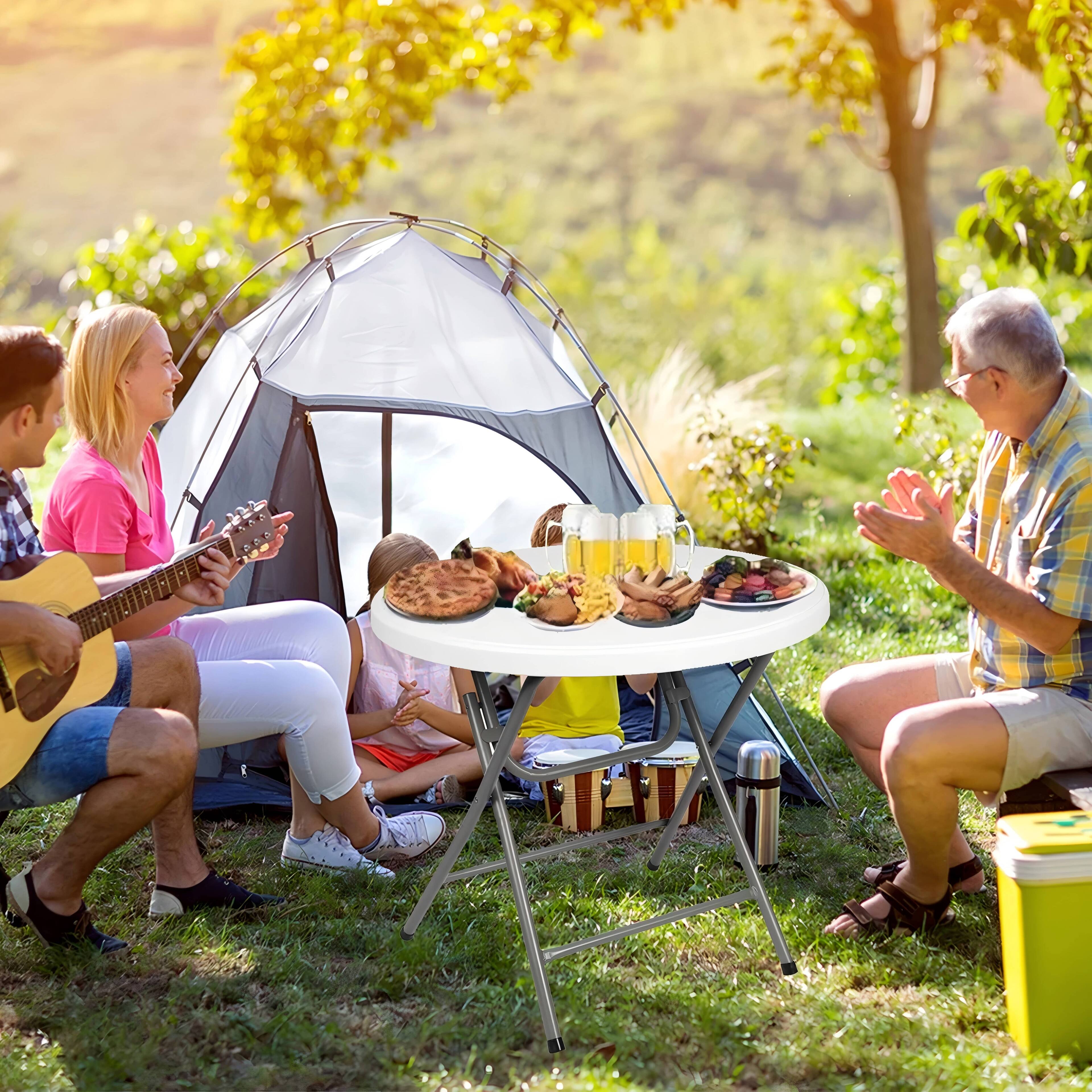 Alt View 1. HONGGE - 32 Inch Round Folding Bar Table for Indoor Outdoor Use - White.