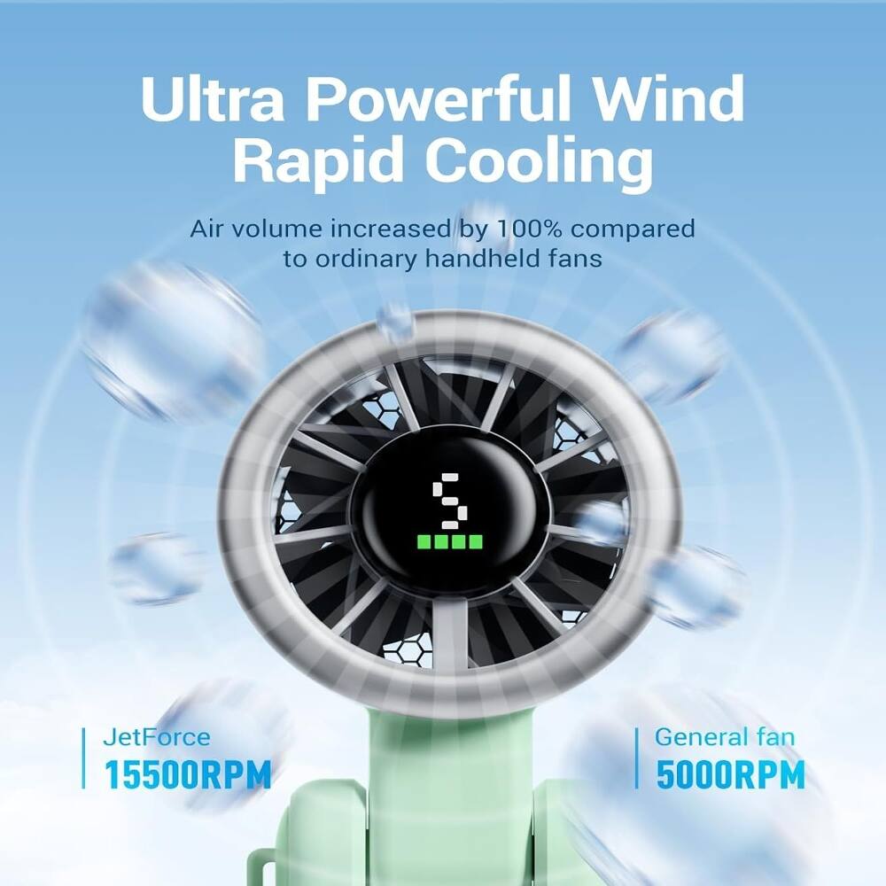 Ultra Powerful Wind Rapid Cooling  
Air volume increased by 100% compared to ordinary handheld fans  
JetForce 15500RPM  
General fan 5000RPM