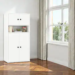 Hivvago - 44” High Bookcase Cabinet with Adjustable Shelves and Enclosed Storage - 1 peice - White
