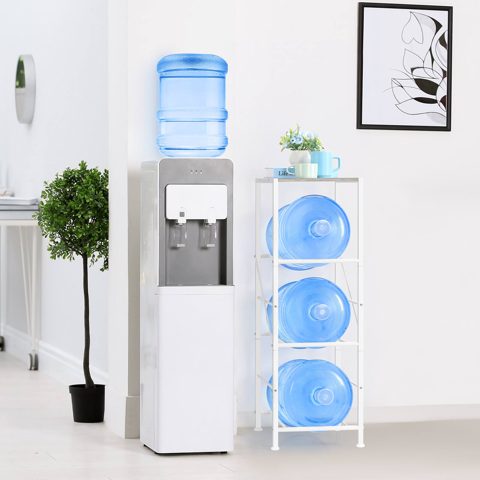 Alt View 1. Oumilen - 3-Tier Single Row Water Jug Rack with Rolling Casters,5 Gallon Water Bottle Storage Cart, White - White.