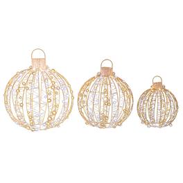WELLFOR - 3-Piece Christmas LED Light Ball Set with 360 LEDs, Stakes and Cable Ties - Gold