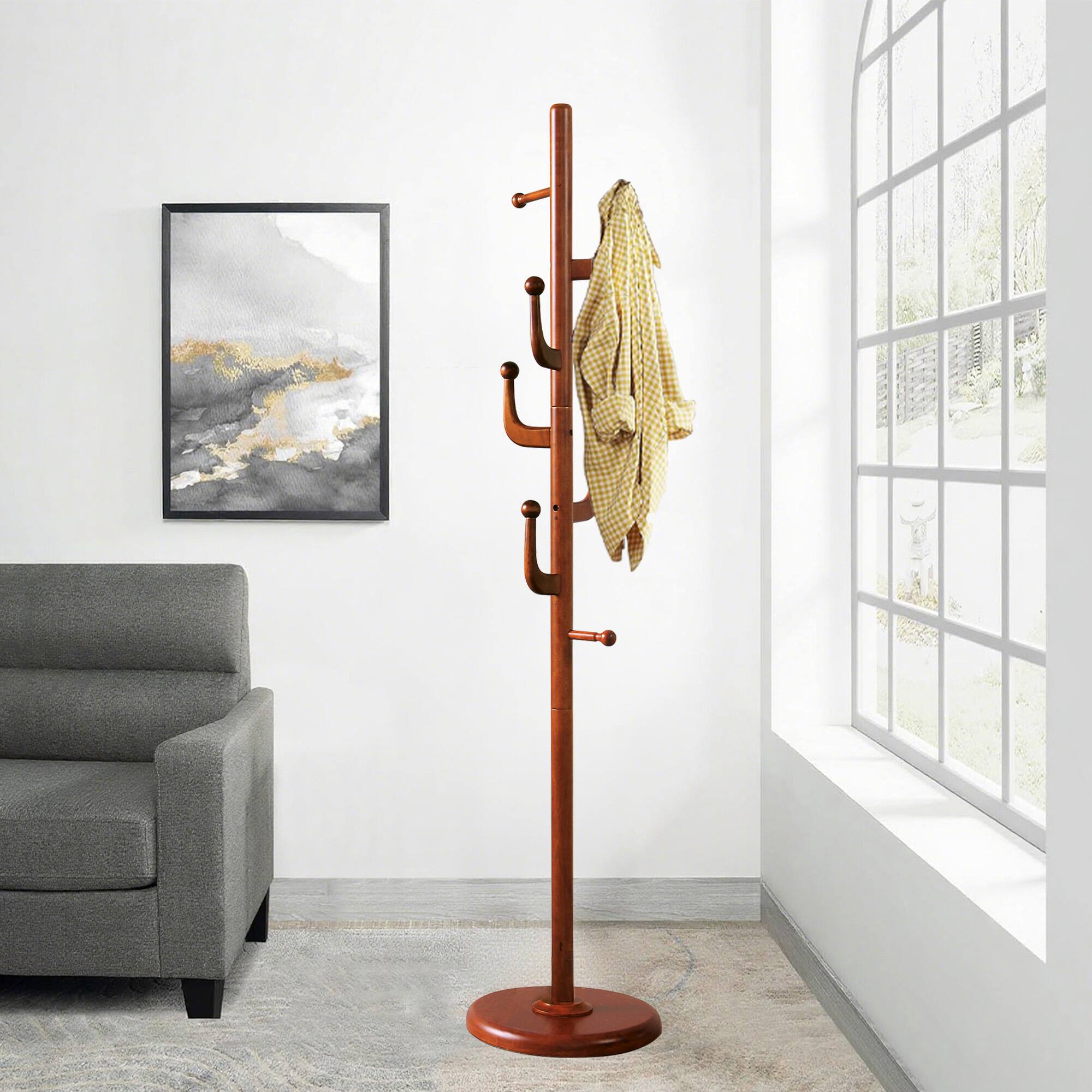 Alt View 1. Chateau Abodes - Wood Coat Rack Freestanding with 7 Hooks, Tree Branch Design & Sturdy Base for Entryway, Hallway, Bedroom - Walnut.