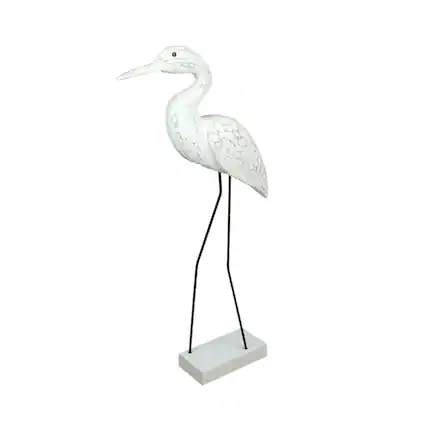 Front. J.D. Yeatts - Hand Carved Wood and Metal White Egret Bird Statue 21 Inches High Coastal Decor - White.