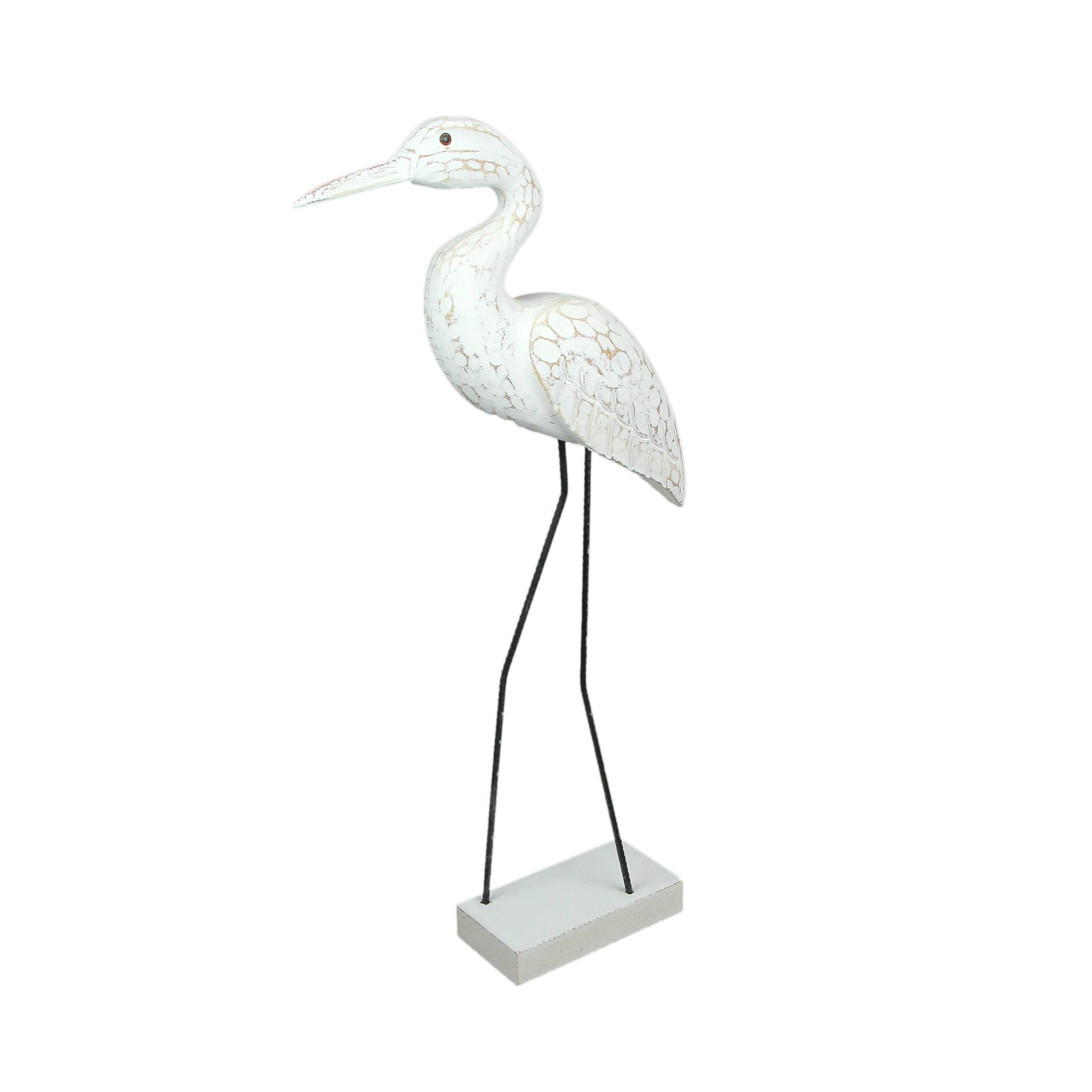 Front. J.D. Yeatts - Hand Carved Wood and Metal White Egret Bird Statue 21 Inches High Coastal Decor - White.