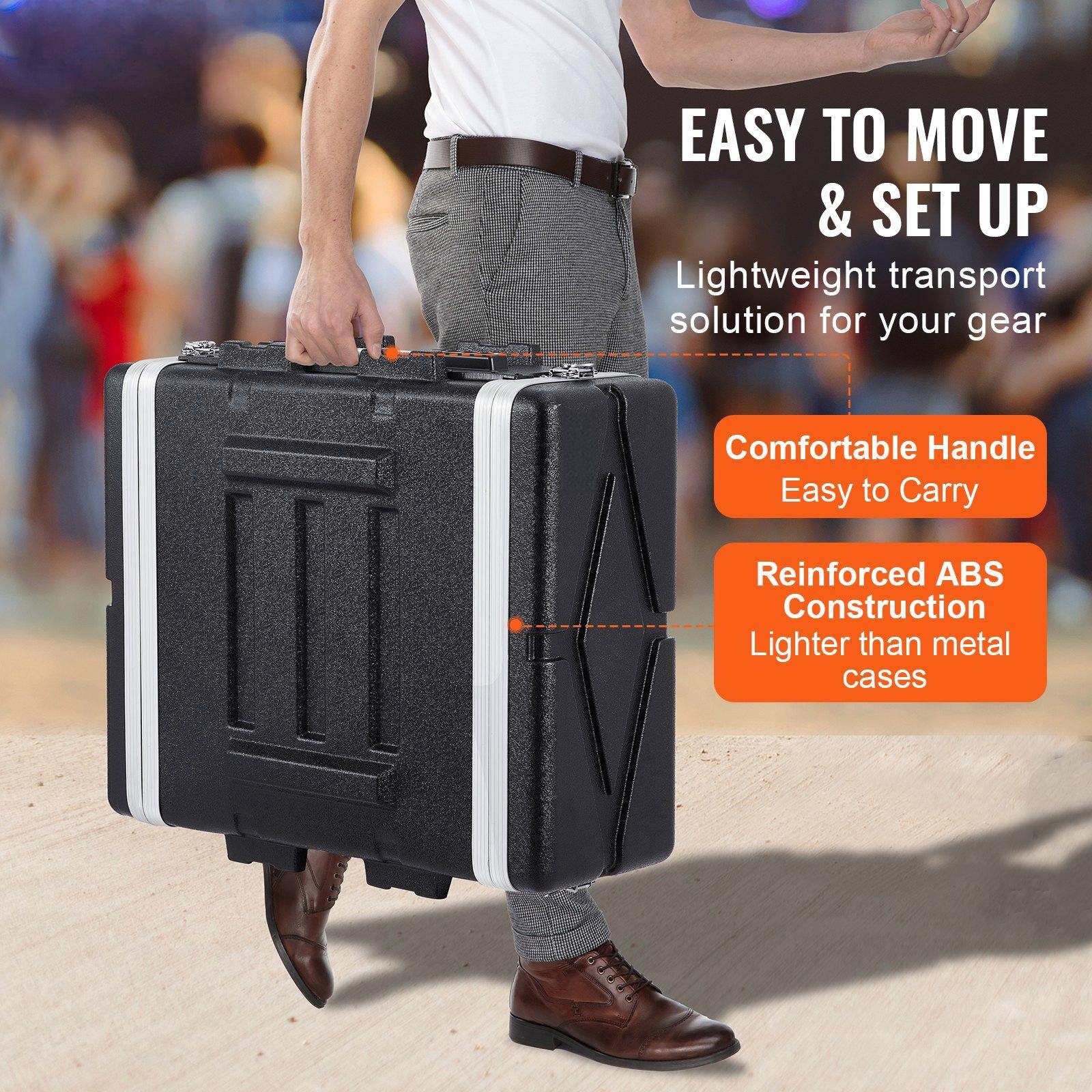 EASY TO MOVE & SET UP  
Lightweight transport solution for your gear  

Comfortable Handle  
Easy to Carry  

Reinforced ABS Construction  
Lighter than metal cases