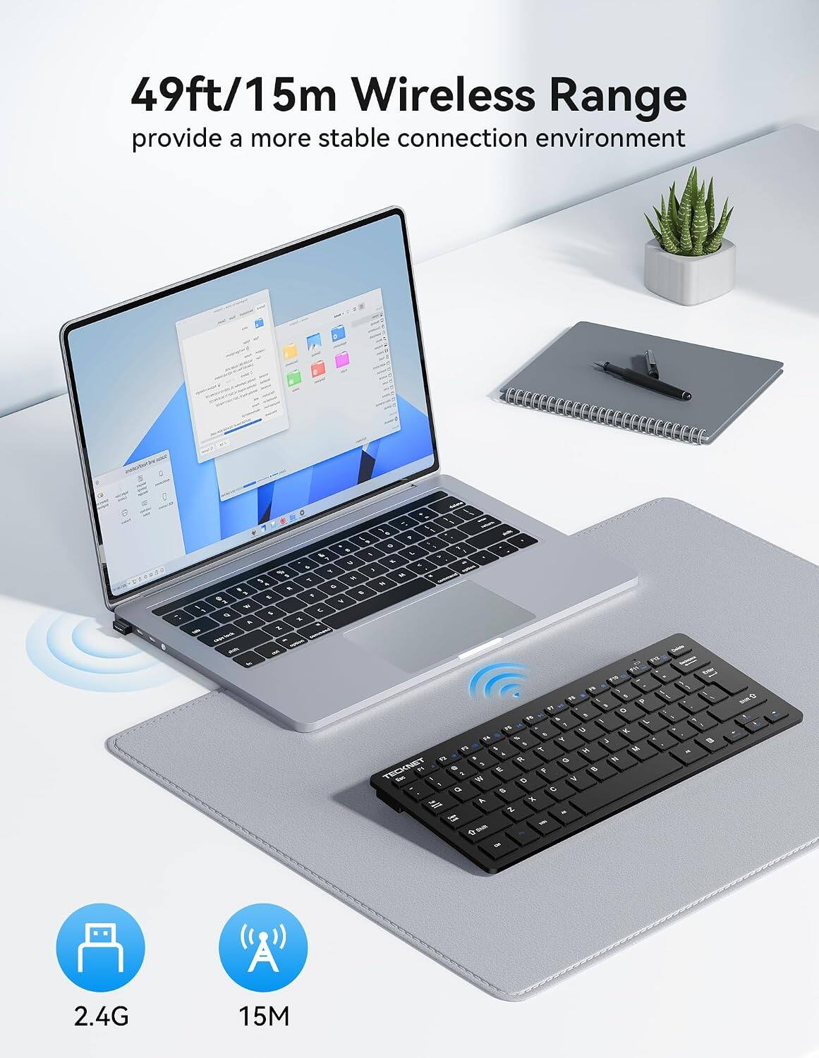 TECKNET 2.4G Small Wireless Keyboard, Compact Mini, Media Hotkeys, 12 ...