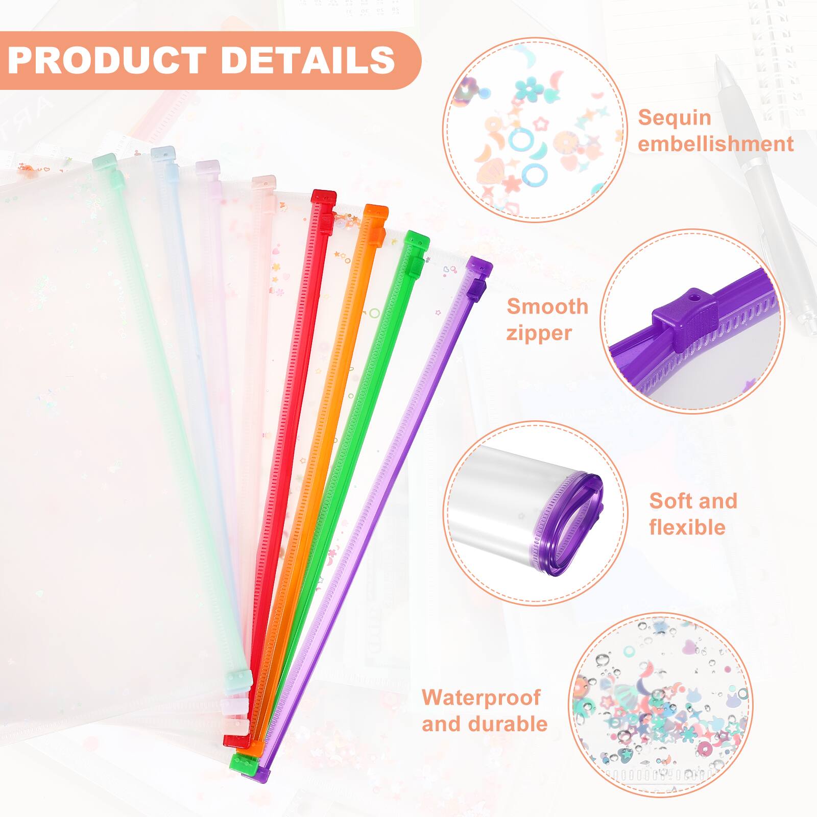 PRODUCT DETAILS

- Sequin embellishment
- Smooth zipper
- Soft and flexible
- Waterproof and durable