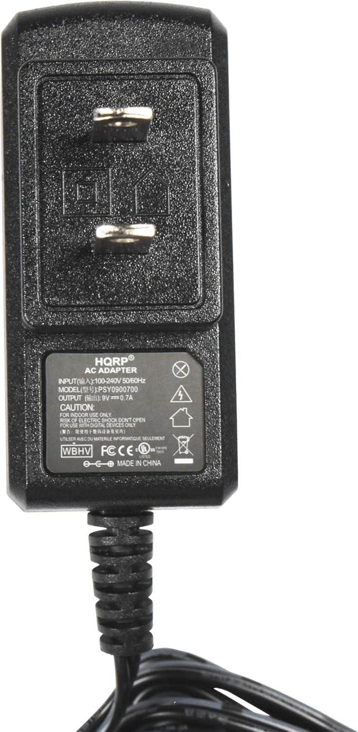 HQRP AC ADAPTER  
INPUT: 100-240V 50/60Hz  
MODEL: PSY0900700  
OUTPUT: 9V 0.7A  
CAUTION: FOR INDOOR USE ONLY. RISK OF ELECTRIC SHOCK. DON'T OPEN.  
FOR USE WITH DIGITAL DEVICES ONLY.  
LTASER AVEC MATERIEL INFORMATIQUE SEULEMENT.  
WBHV FC  
MADE IN CHINA