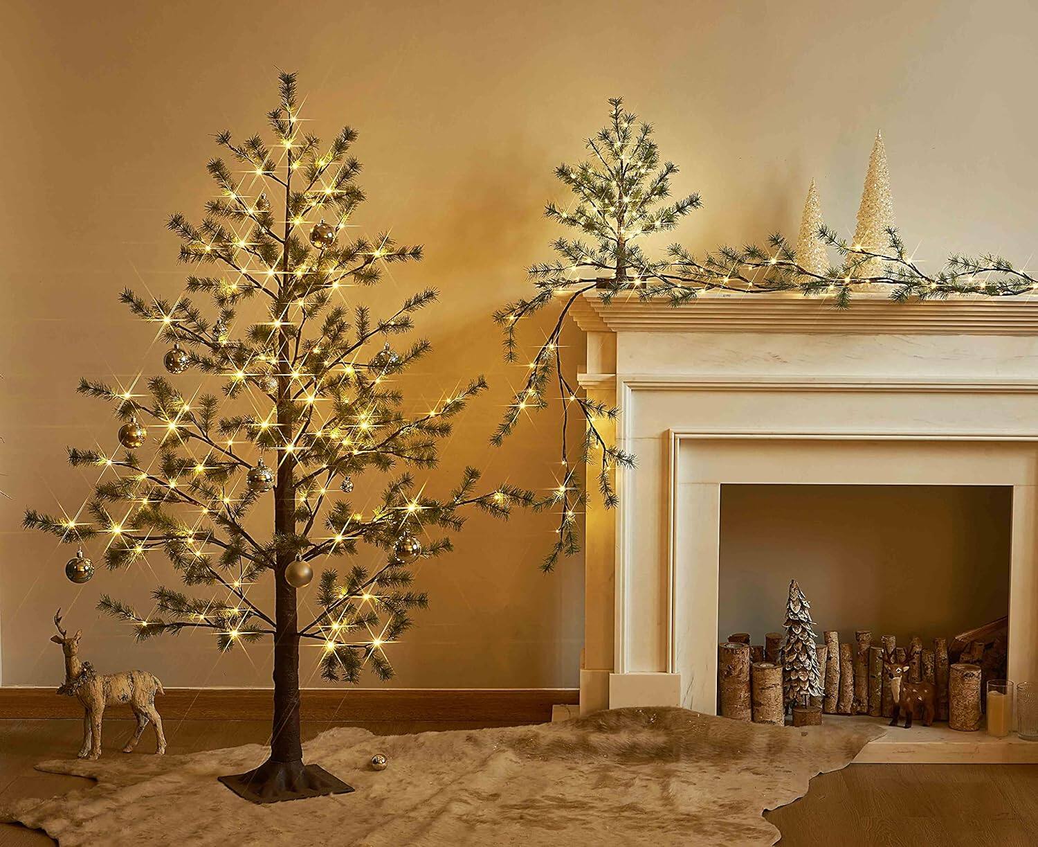 Left. RTMB - 18" LED Pine Tabletop Christmas Tree with Timer, Battery or USB Powered - Green Pine 60l.