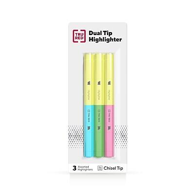 TRU RED - TRU RED™ Twin Tip Highlighters, Chisel Tip, 3/Pack (TR57834) - Assorted Colors