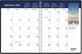 2026 House of Doolittle Earthscapes 8.5" x 11" Calendar Year Monthly Planner, Faux Leather Cover - Black