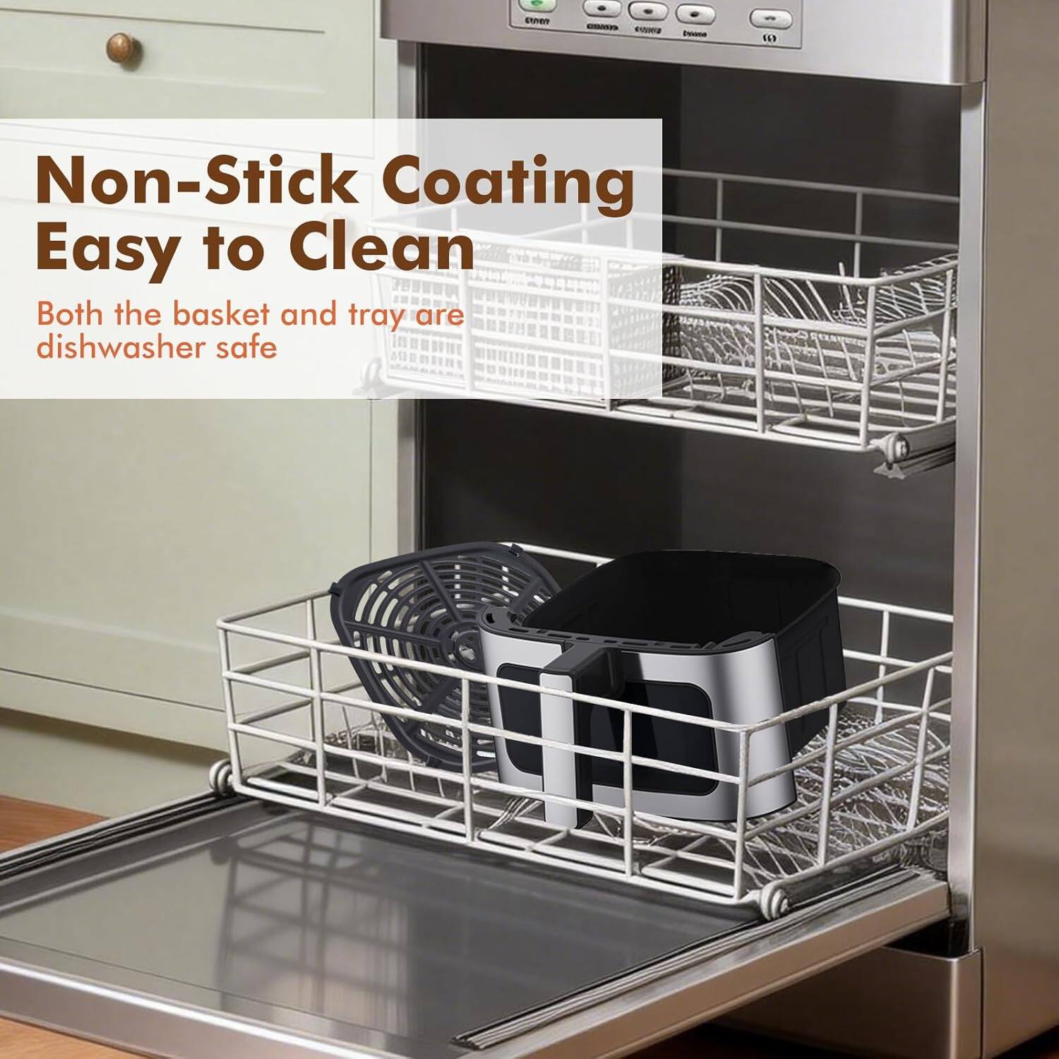 EUveR - Non-Stick Coating Easy to Clean  
Both the basket and tray are dishwasher safe