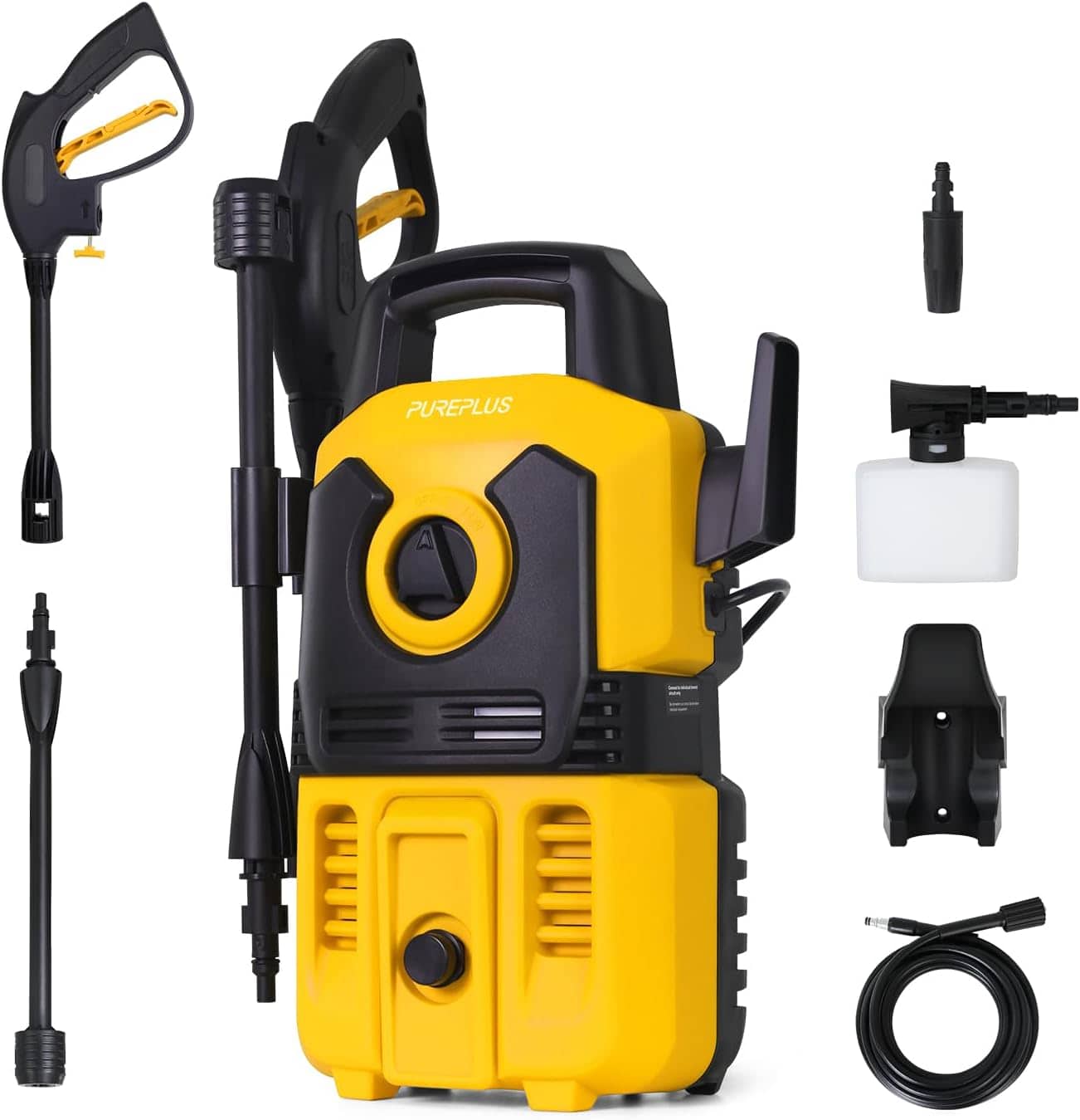 PUREPLUS - Electric Pressure Washer, Car Power Washer, Max 2000 PSI 1.8 GPM Car Power Washer, 16.5 FT Power Cord, 20FT Hose - Yellow