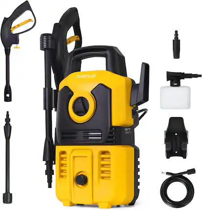 Front. PUREPLUS - Electric Pressure Washer, Car Power Washer, Max 2000 PSI 1.8 GPM Car Power Washer, 16.5 FT Power Cord, 20FT Hose, Yellow - Yellow.