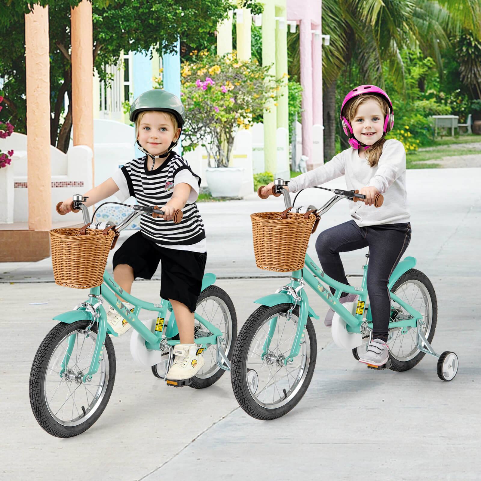 Alt View 1. Costway - Costway 16" Kid Bicycle with Height-Adjustable Handlebar & Saddle Storage Basket Bell - Green.