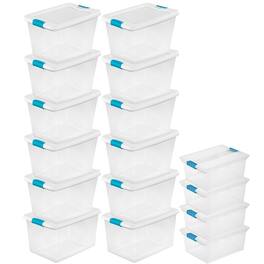 Sterilite - 64 Quart Latching Storage Tote Box (12 Pack) & Deep Clip Box (4 Pack) - Clear