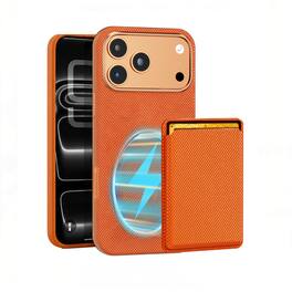 Dteck - 2-in-1 Wallet Case for Apple iPhone 17 Pro Max, Slim Shockproof Fabric Hybrid Cover with Magnetic Card Holder - Orange