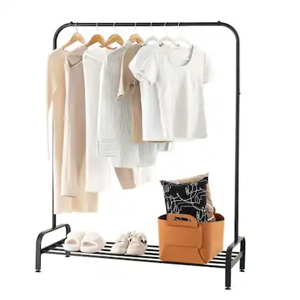 Front. Hivvago - Heavy Duty Metal Garment Rack Clothes Hanging Rod with Bottom Storage Shelf - Black.