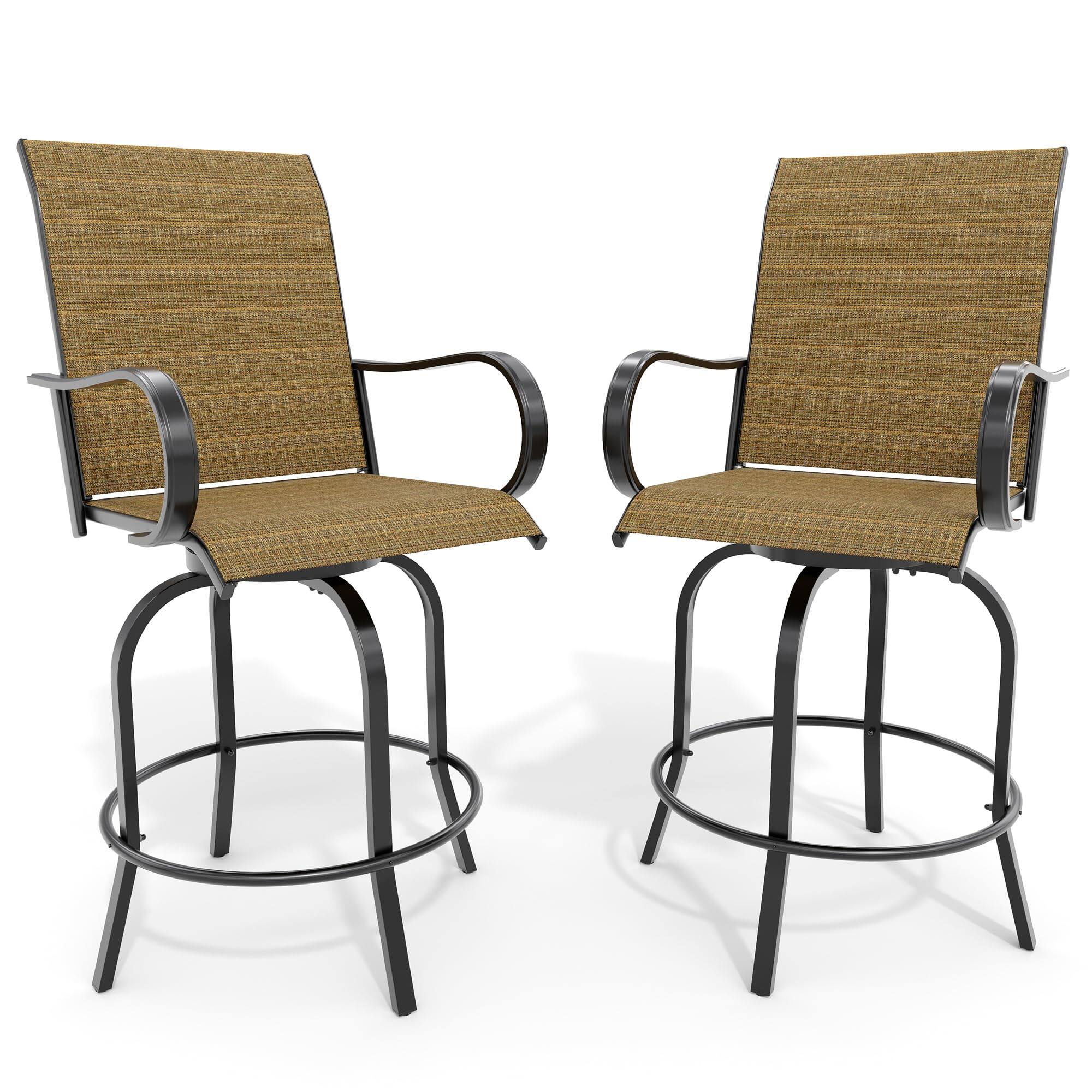 Front. Homhougo - Outdoor Swivel Bar Stools Set of 2, Patio Swivel Bar Stools Chair - Gold.