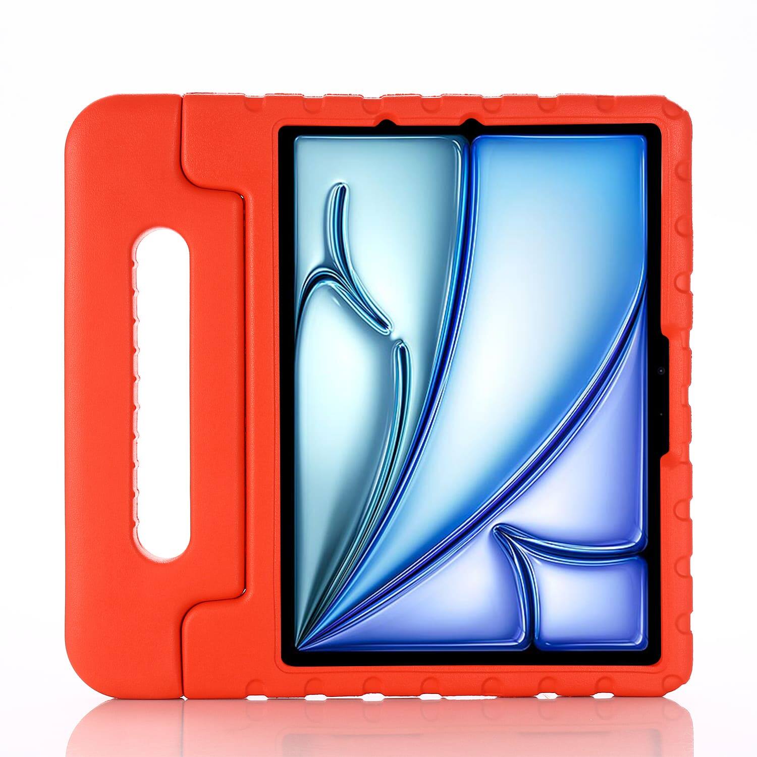 Angle. UUCOVER - Kid-Friendly Tablet Protective Case for Apple iPad Air 11-inch M4 M3 M2 2026/2025/2024 with Convertible Handle Kickstand - Red.