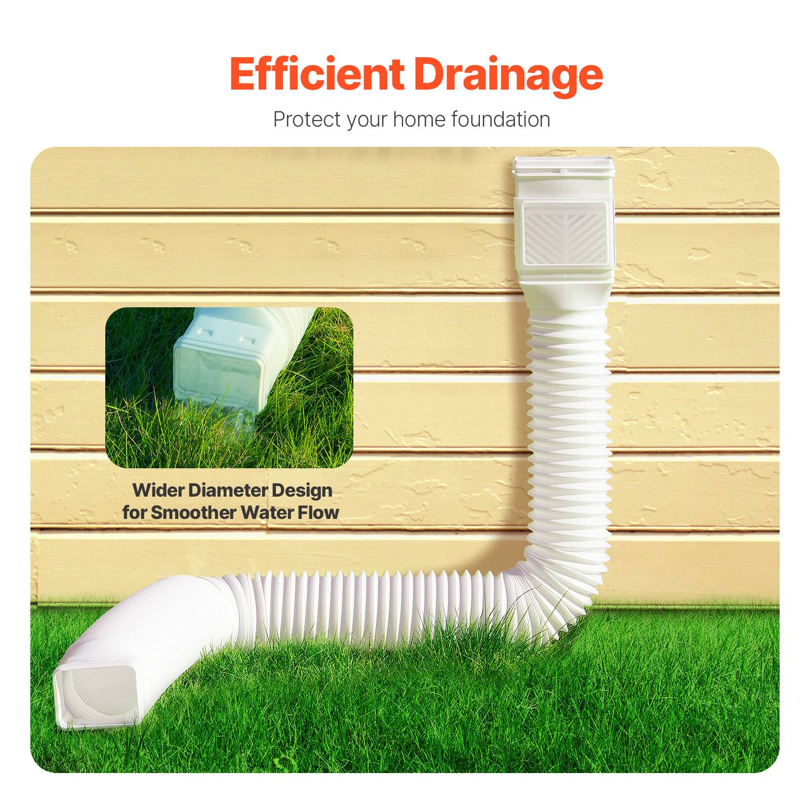 Efficient Drainage
Protect your home foundation
Wider Diameter Design for Smoother Water Flow