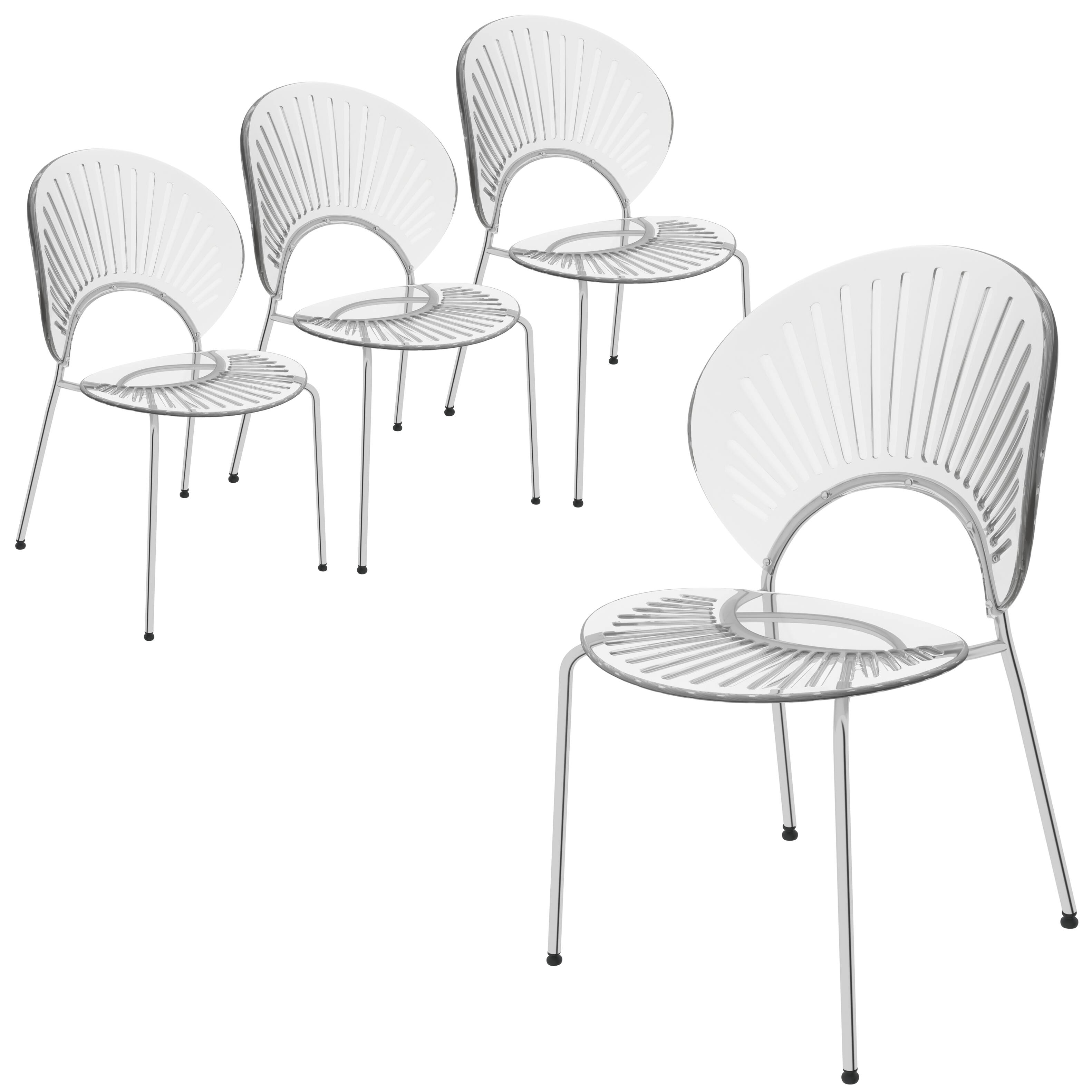 Front. LeisureMod - Opulent 4-PCS Modern Solid Back Dining Chair, Transparent Glossy Plastic Kitchen Chair, Sled Base - Clear.